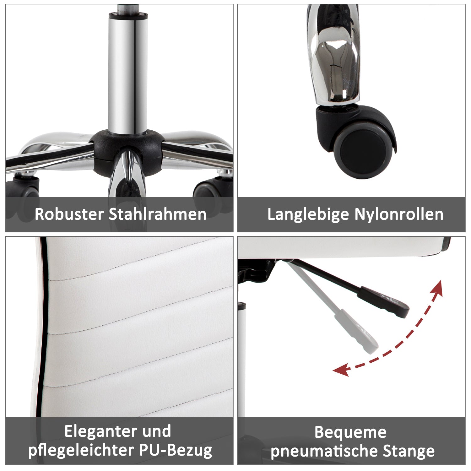 Home Office Chair Desk Chair in Faux Leather Adjustable Height Swivel Chair up to 120 kg Load Capacity, Makeup Chair for Study, Bedroom, White