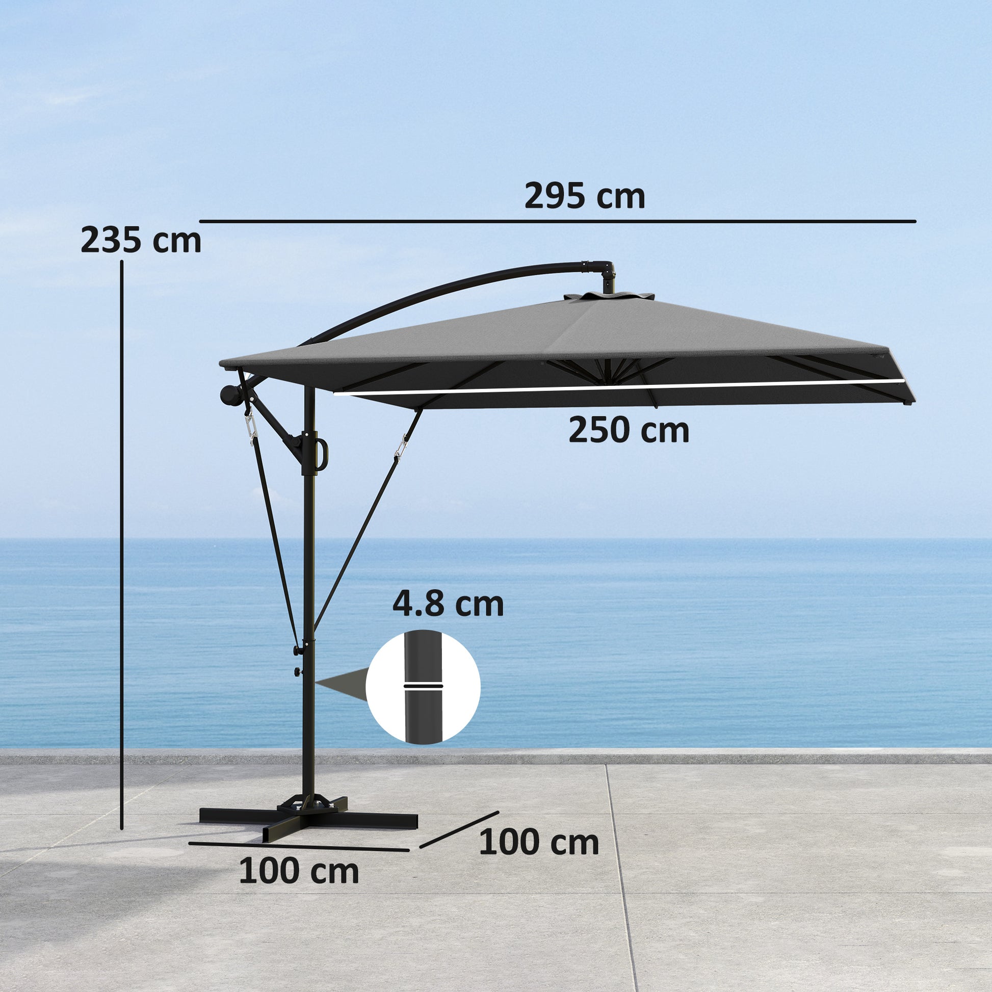 Offset Patio Umbrella Ø260 cm Sunshade with UV Protection 50+ Water-Resistant Crank Umbrella with Stand, Cover, Crank, Windproof System, Market Umbrella Tiltable Garden Umbrella for Balcony Terrace Gray