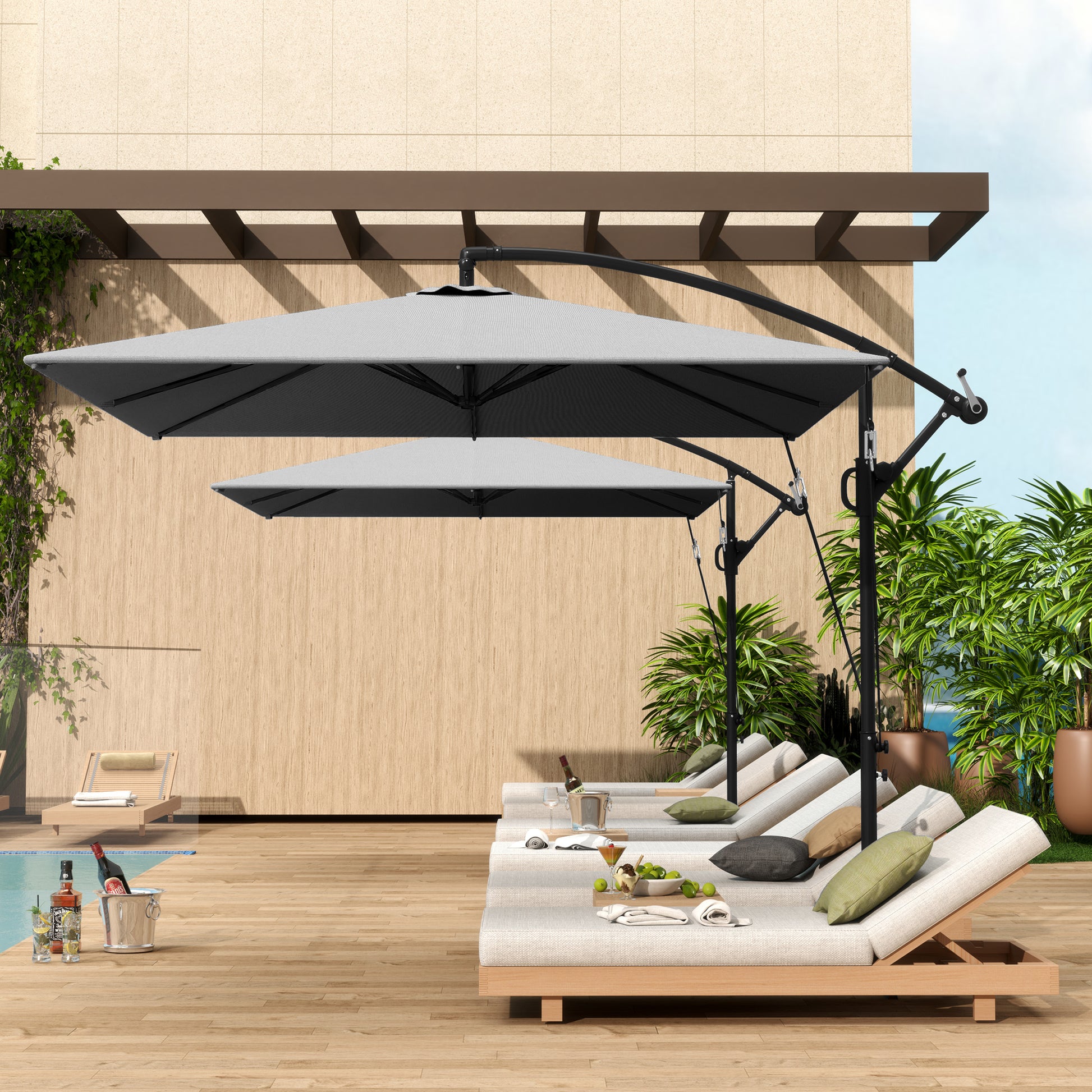 Offset Patio Umbrella Ø260 cm Sunshade with UV Protection 50+ Water-Resistant Crank Umbrella with Stand, Cover, Crank, Windproof System, Market Umbrella Tiltable Garden Umbrella for Balcony Terrace Gray