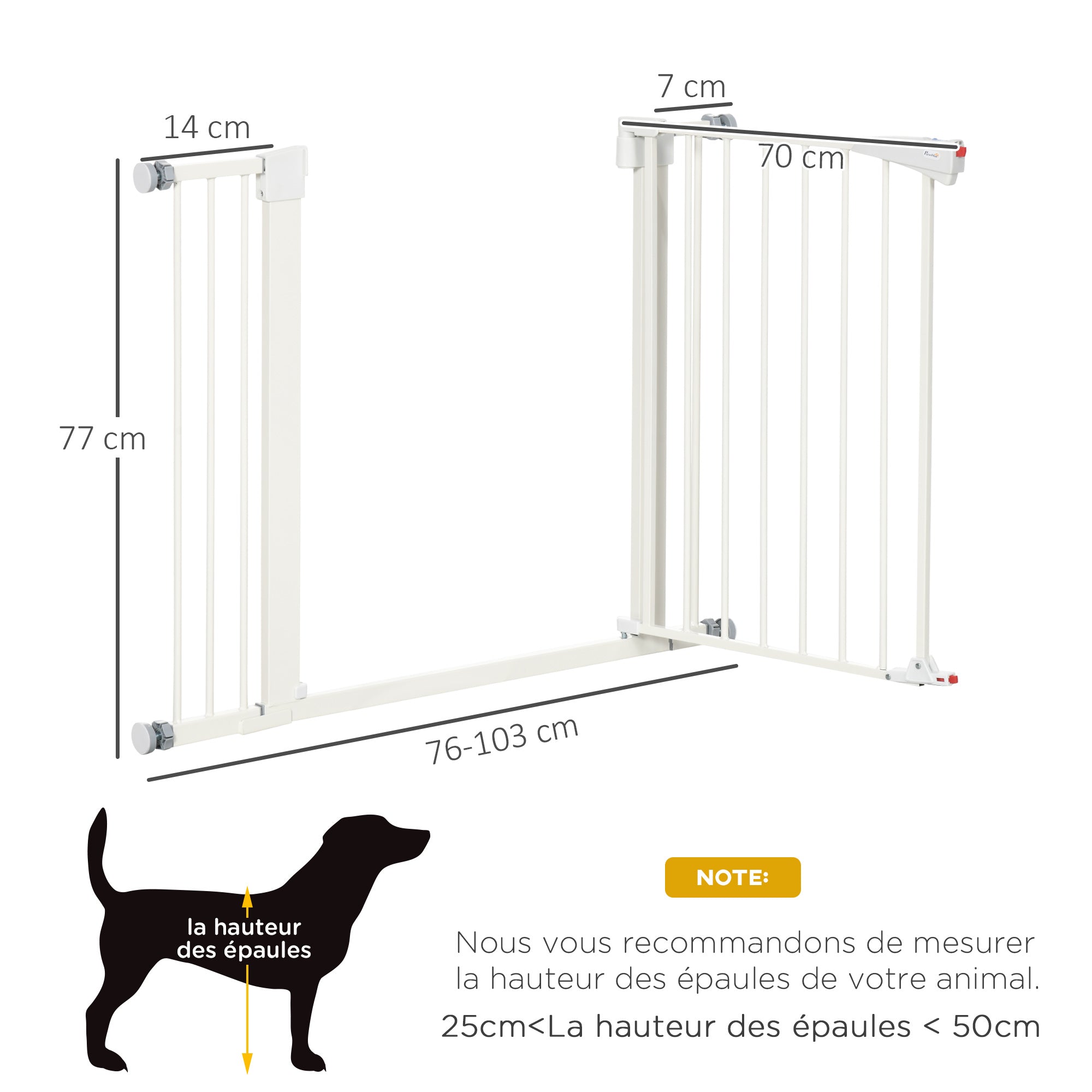 Safety Barrier for Dogs No Drill Pets with Automatic Closing Double Locking One-Hand Operation Width 76-103 cm Height 77 cm White