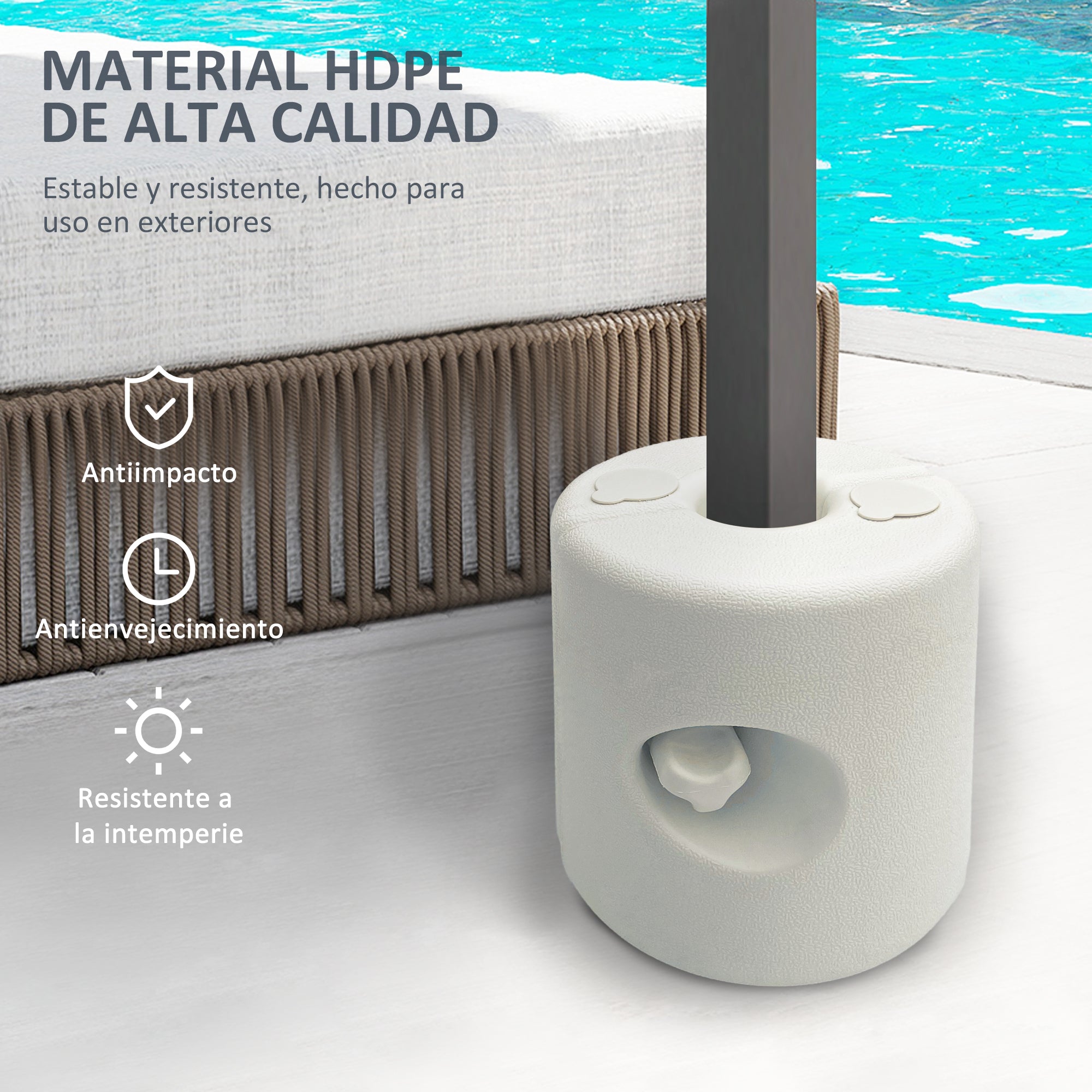 Pack of 4 Weights for Foldable Tents Fillable Supports with 9.2 kg of Water or 12 kg of Sand Gazebo Weights with Fixing Knobs Ø24x25.5 cm White