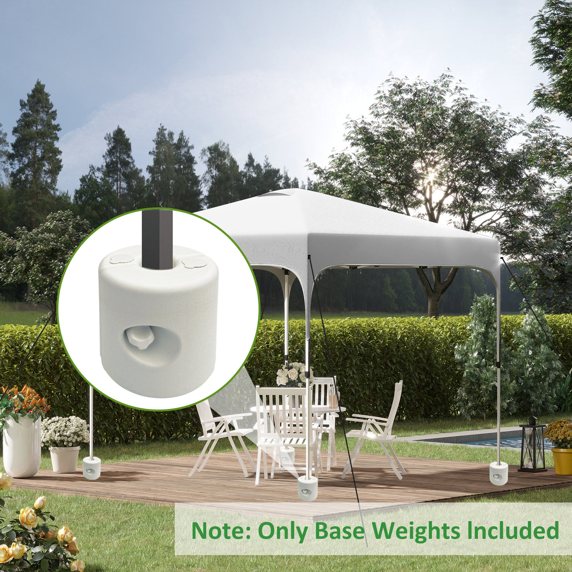 Pack of 4 Weights for Foldable Tents Fillable Supports with 9.2 kg of Water or 12 kg of Sand Gazebo Weights with Fixing Knobs Ø24x25.5 cm White