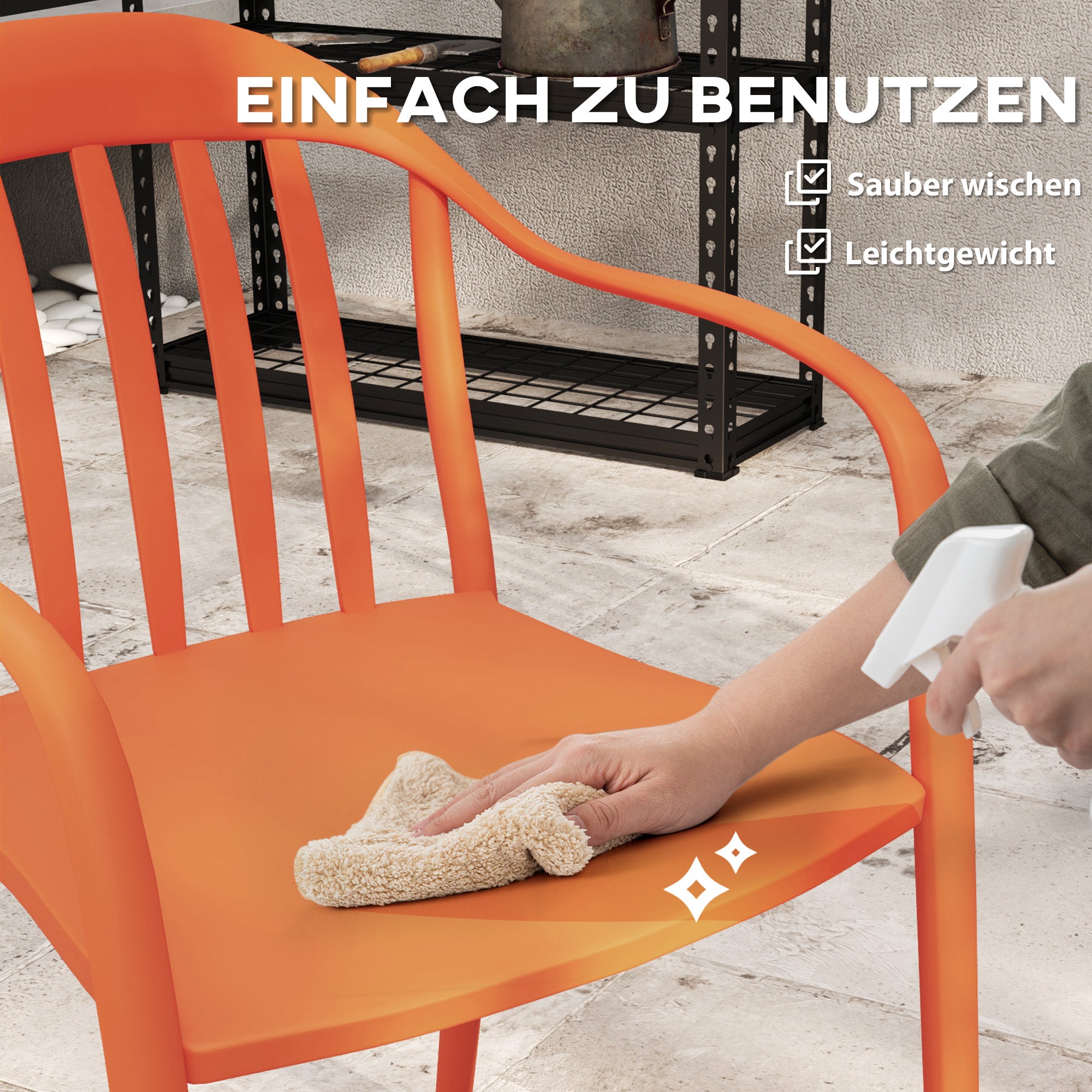 Garden Chair Set of 4 Weatherproof Plastic Garden Chairs with Armrests Backrest Stackable Patio Chair Holds up to 120 kg Load for Backyard, Garden, Balcony Red