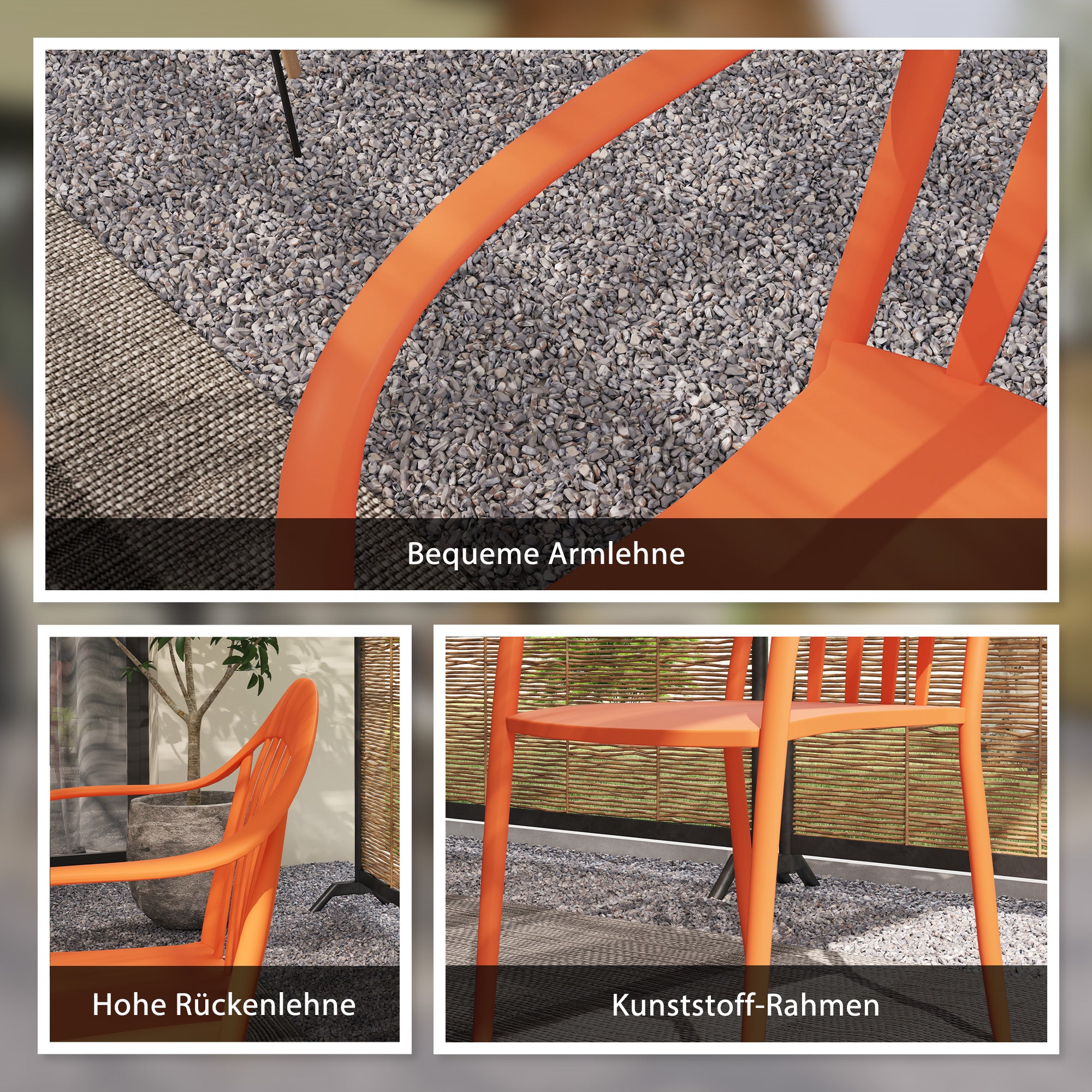 Garden Chair Set of 4 Weatherproof Plastic Garden Chairs with Armrests Backrest Stackable Patio Chair Holds up to 120 kg Load for Backyard, Garden, Balcony Red