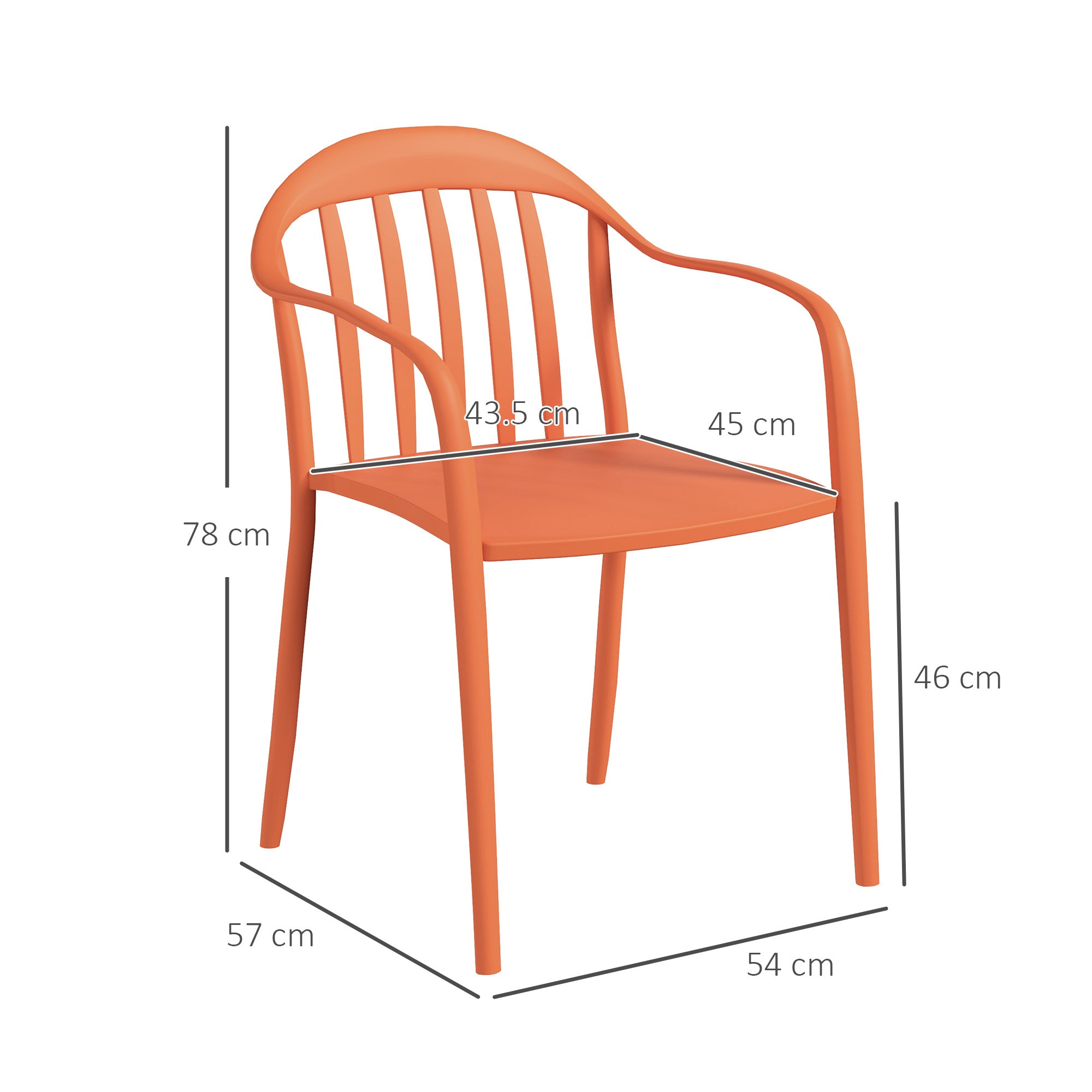 Garden Chair Set of 4 Weatherproof Plastic Garden Chairs with Armrests Backrest Stackable Patio Chair Holds up to 120 kg Load for Backyard, Garden, Balcony Red