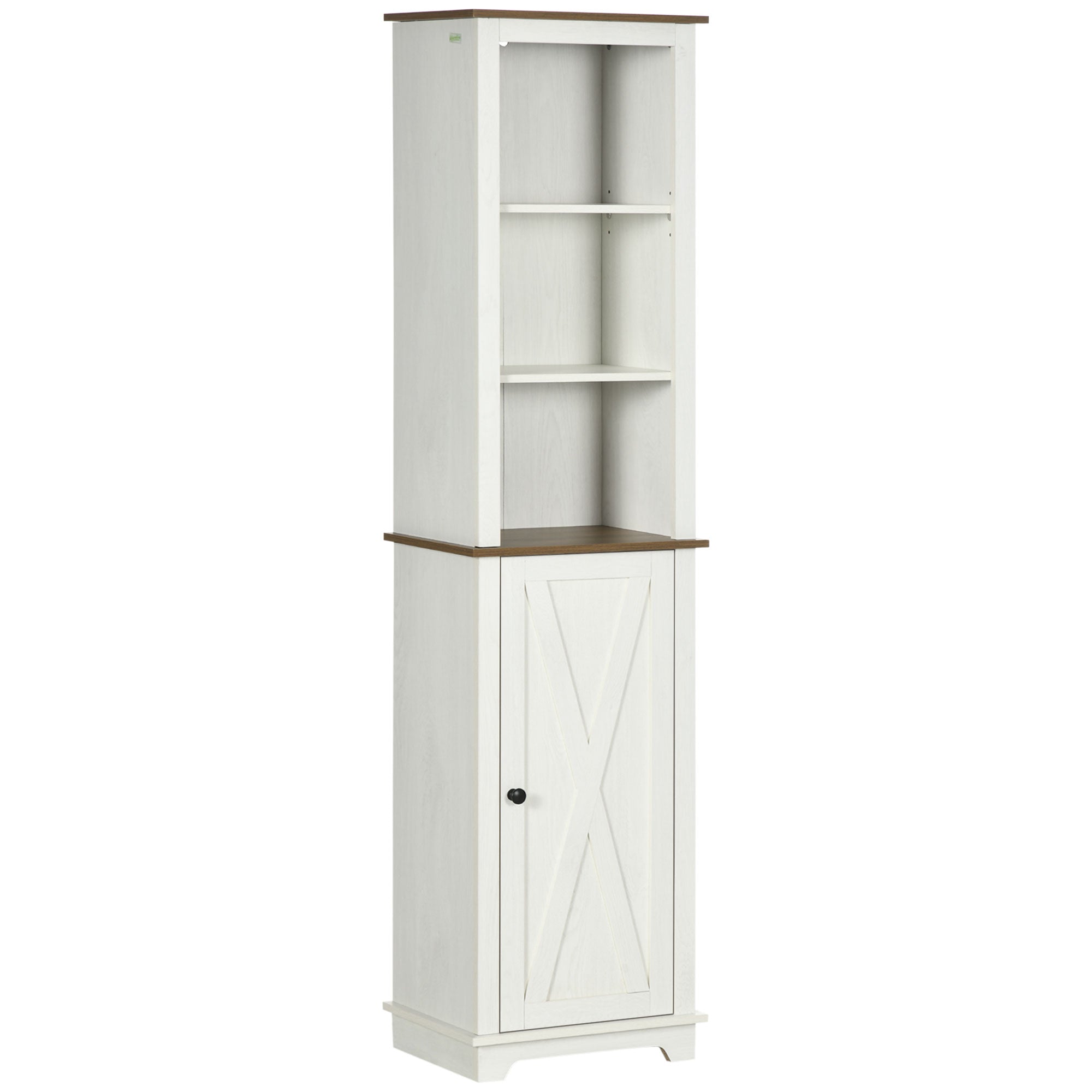 Bathroom Tall Cabinet Bathroom Column Storage Cabinet with 3 Compartments Door and Adjustable Shelf 39.5x30x160 cm White