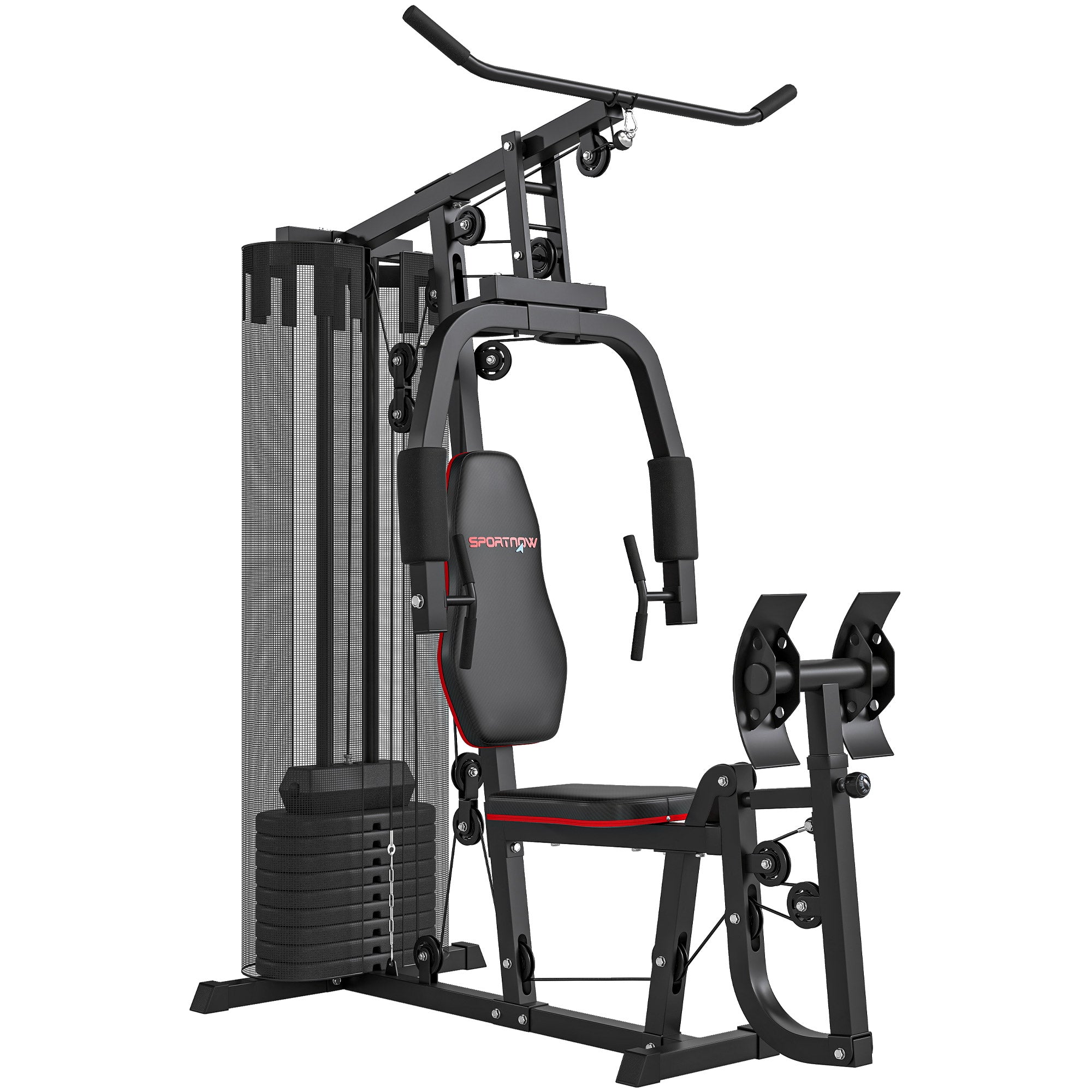 SPORTNOW Power Station, Multifunctional Fitness Station with Lat Pulldown & Butterfly Bar, Leg Press, Fitness Equipment with 45 kg Weight Blocks for Home, Black