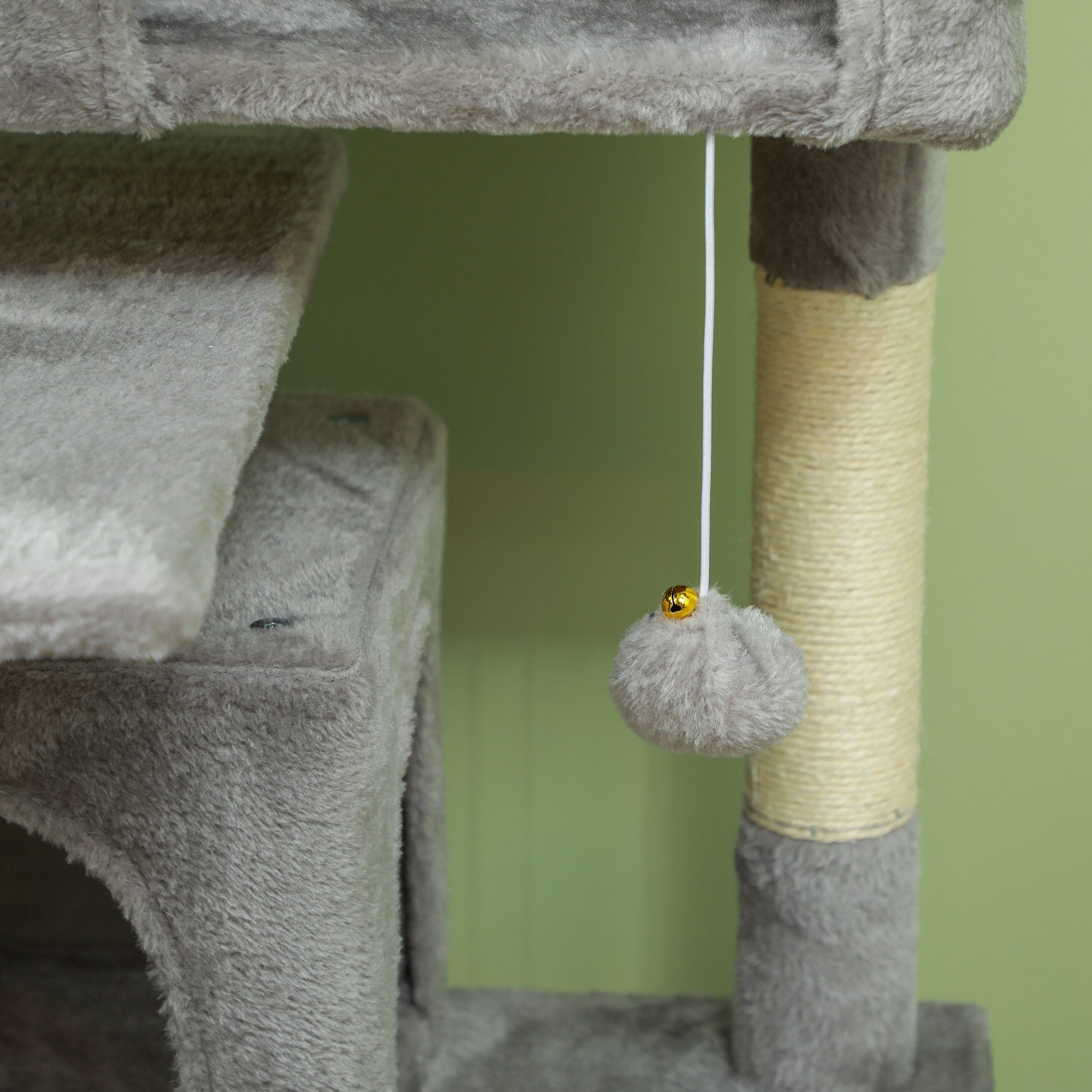 Cat Scratching Post Height 54.33 inches Cat Tree Climbing Tower with Sisal Scratching Posts Platforms Caves Hanging Balls and Hammocks Light Gray