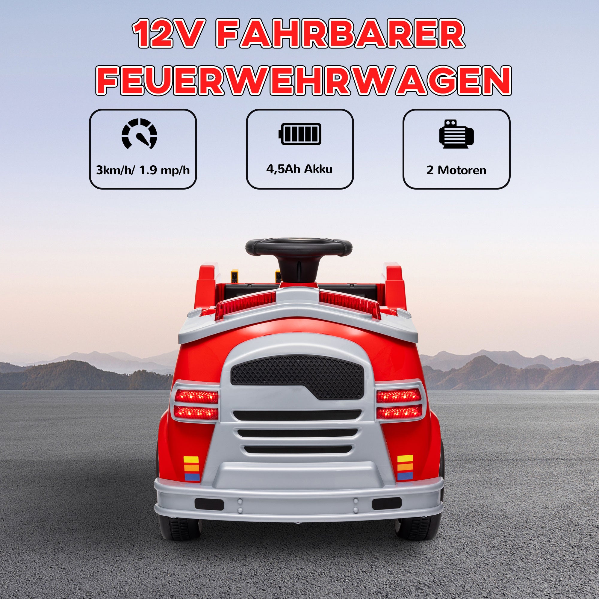 Kids Electric Car 6V Child Car with Music, Horn, Electric Vehicle with Headlights, Gentle Start, Children's Fire Truck 3 km/h, for 3-5 Years Kids, Red