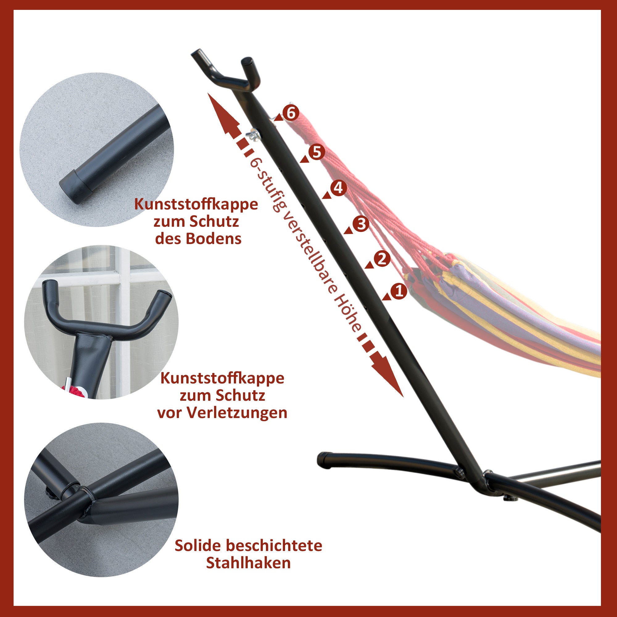 Hammock Stand for Hammock Hammock Stand with Hooks Garden Beach Metal 280 x 120 x 110 cm up to 120KG