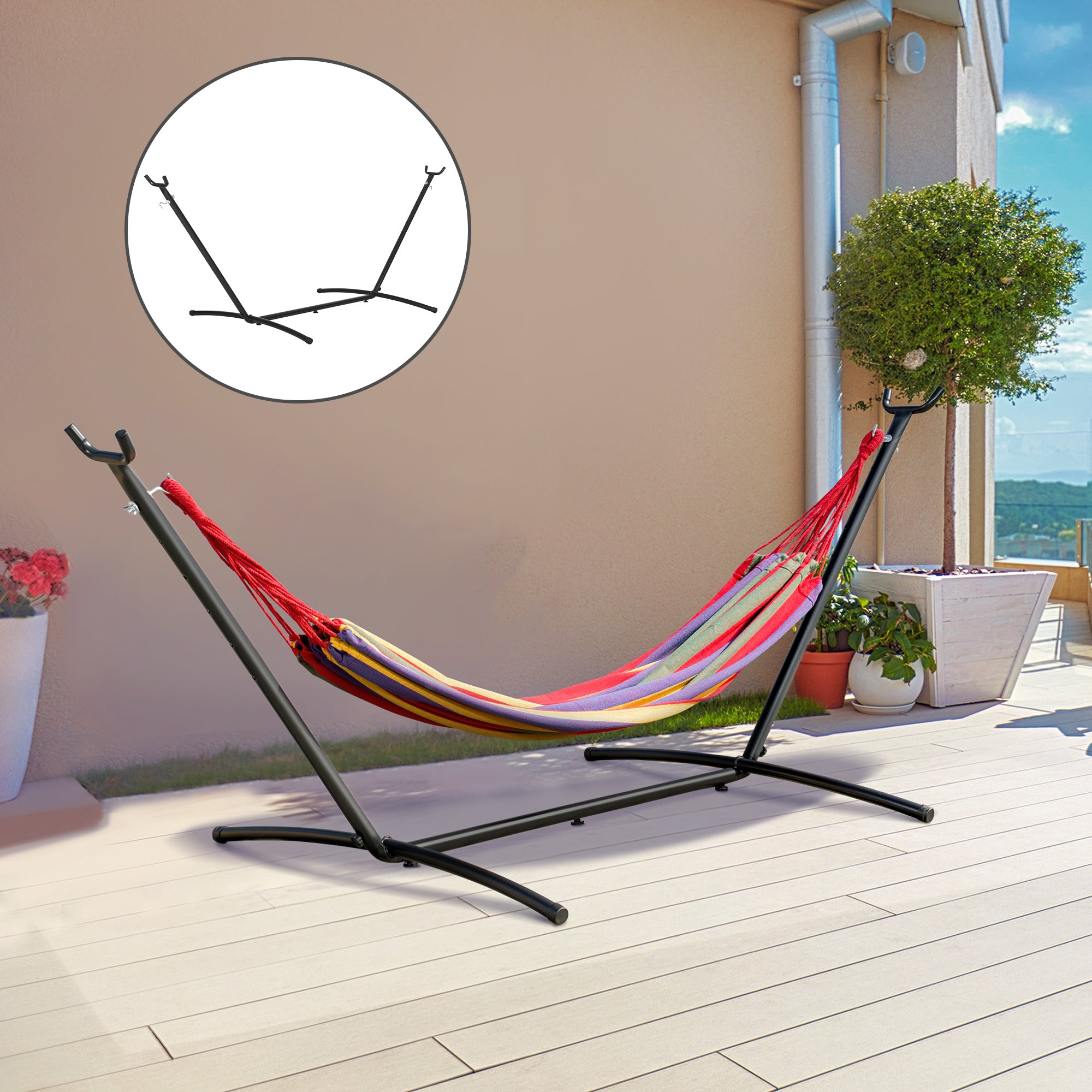 Hammock Stand for Hammock Hammock Stand with Hooks Garden Beach Metal 280 x 120 x 110 cm up to 120KG