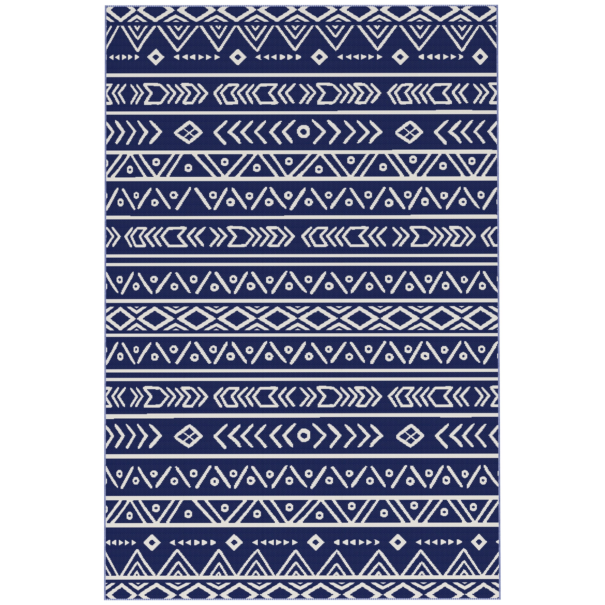 Outdoor Carpet Robust Weather-Resistant Outdoor Rug, Carpet with Boho Style, Outdoor Rug for Living Room Balcony Garden Terrace Bathroom Hall Kitchen, 182 x 274 cm Blue+White