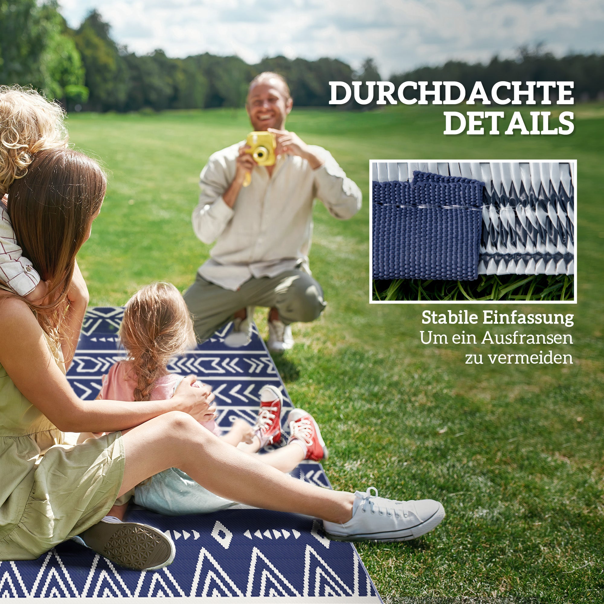 Outdoor Carpet Robust Weather-Resistant Outdoor Rug, Carpet with Boho Style, Outdoor Rug for Living Room Balcony Garden Terrace Bathroom Hall Kitchen, 182 x 274 cm Blue+White