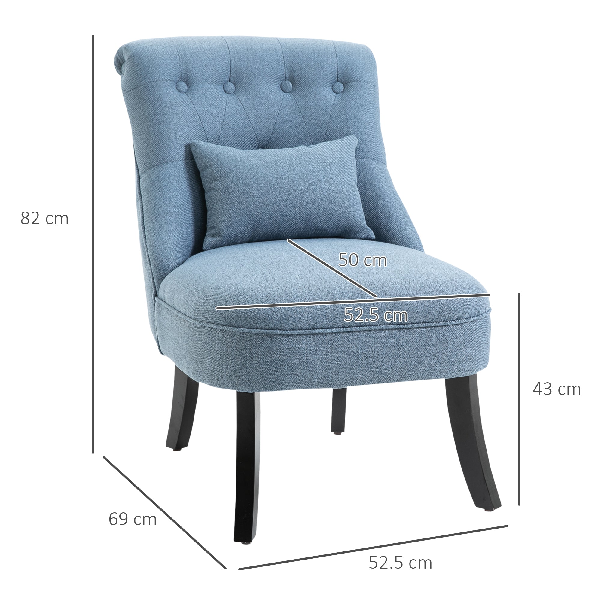 Armchair Living Room Relax Armchair Lounge Armchair Recliner with Back Pillow, Wooden Legs, Reading Armchair with Linen Look, Upholstered Armchair for Bedroom, Blue