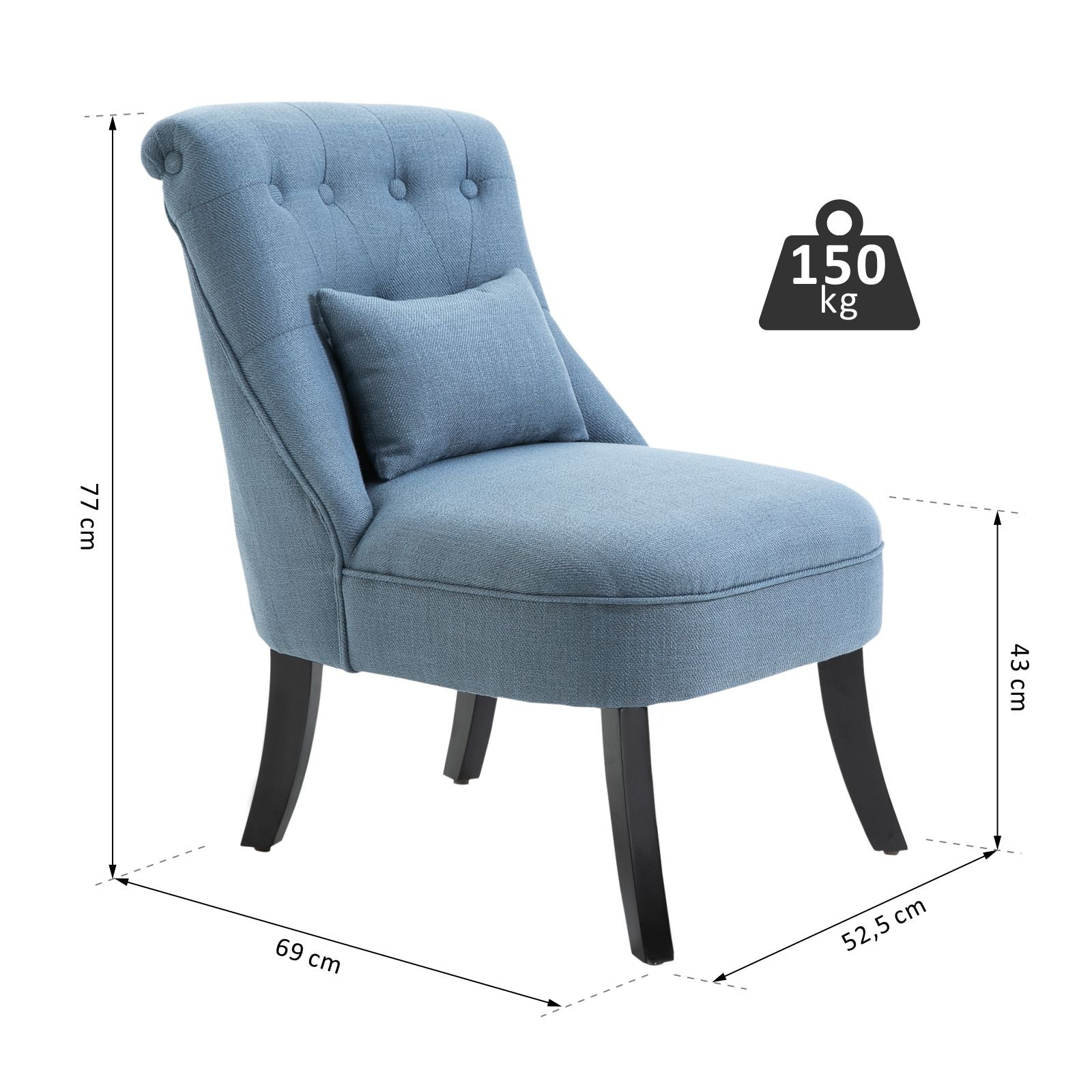 Armchair Living Room Relax Armchair Lounge Armchair Recliner with Back Pillow, Wooden Legs, Reading Armchair with Linen Look, Upholstered Armchair for Bedroom, Blue