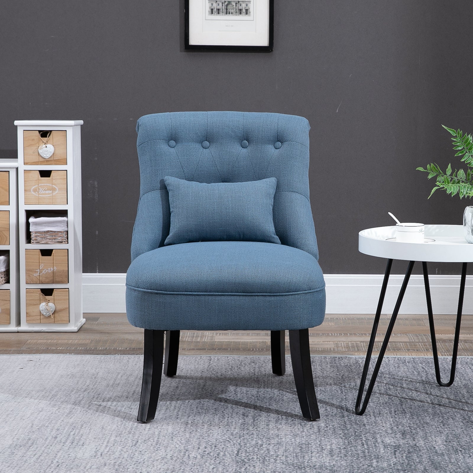 Armchair Living Room Relax Armchair Lounge Armchair Recliner with Back Pillow, Wooden Legs, Reading Armchair with Linen Look, Upholstered Armchair for Bedroom, Blue