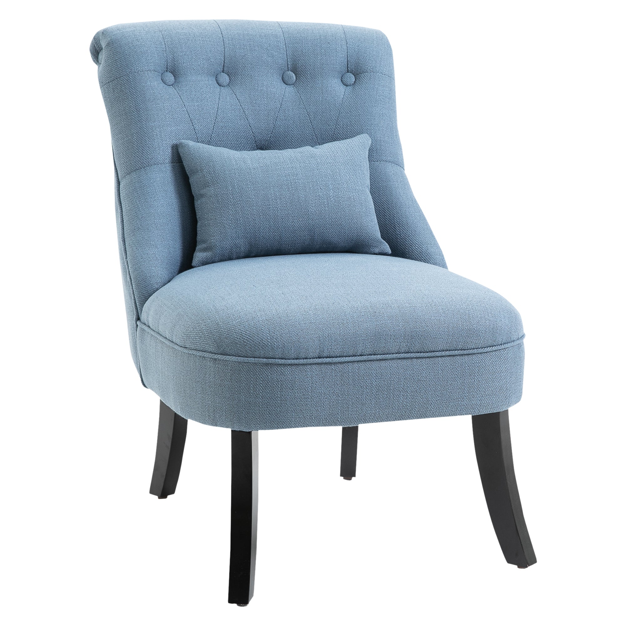 Armchair Living Room Relax Armchair Lounge Armchair Recliner with Back Pillow, Wooden Legs, Reading Armchair with Linen Look, Upholstered Armchair for Bedroom, Blue