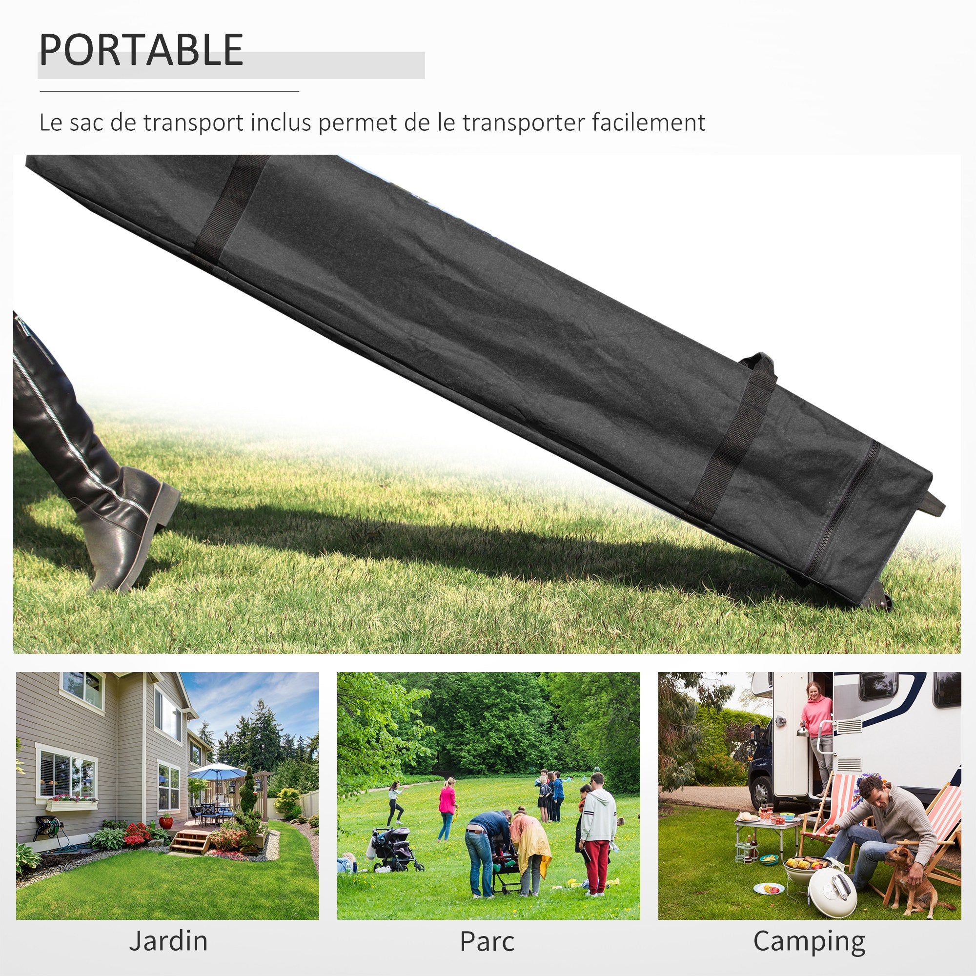 Pop-up Garden Gazebo Tent 3x3m Adjustable Height with 4 Removable Side Walls, Windows, Carry Bag with Wheels - White