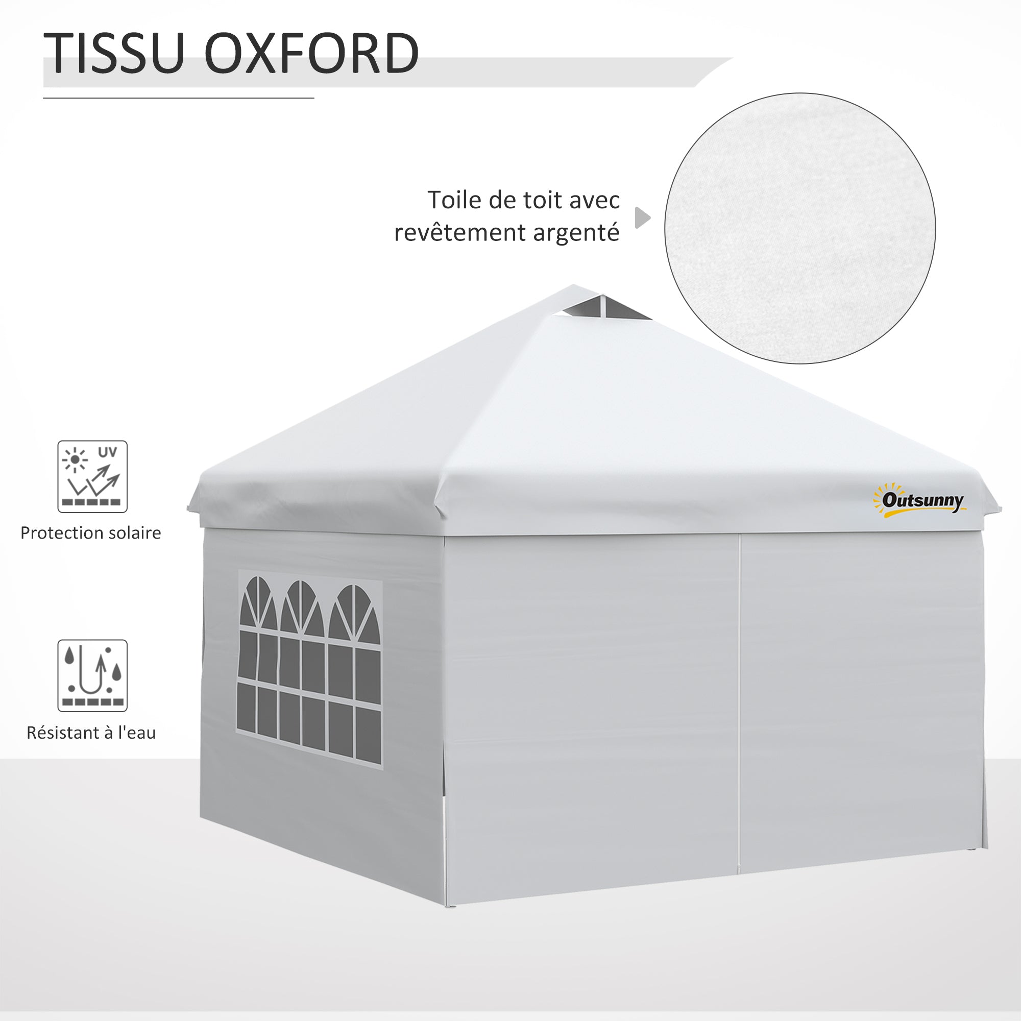 Pop-up Garden Gazebo Tent 3x3m Adjustable Height with 4 Removable Side Walls, Windows, Carry Bag with Wheels - White