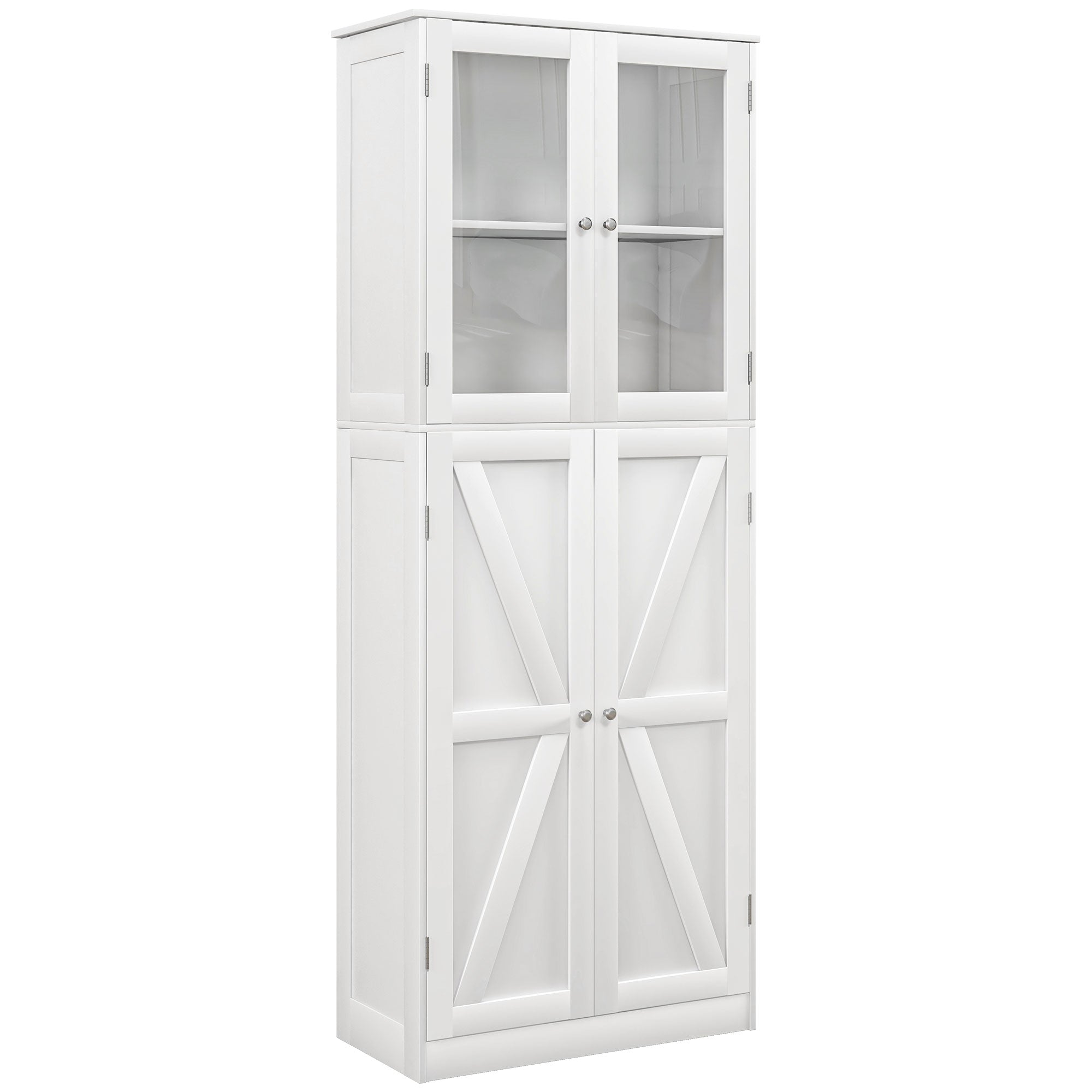 Bathroom Furniture, Bathroom Cabinet, with two tempered glass double-door cabinets, anti-tip design, 60W x 30D x 160H cm, white