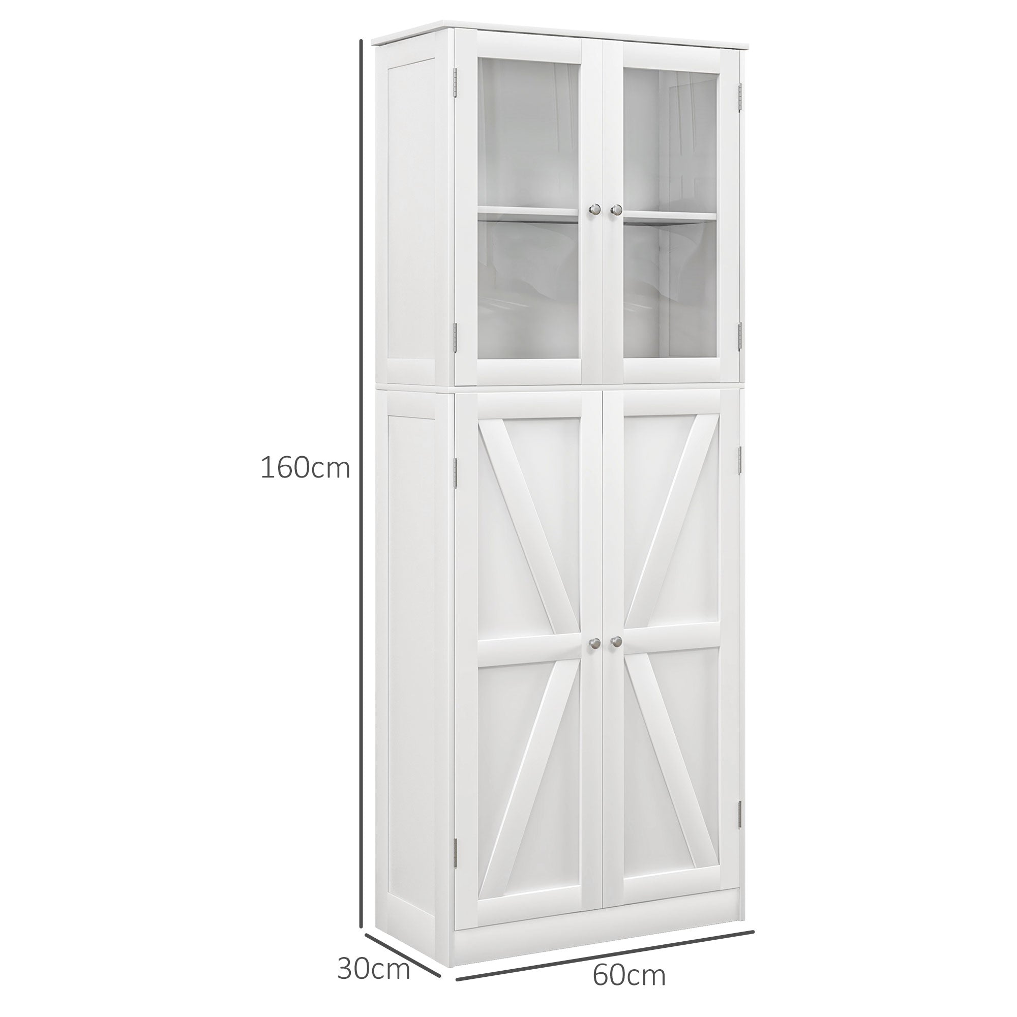 Bathroom Furniture, Bathroom Cabinet, with two tempered glass double-door cabinets, anti-tip design, 60W x 30D x 160H cm, white