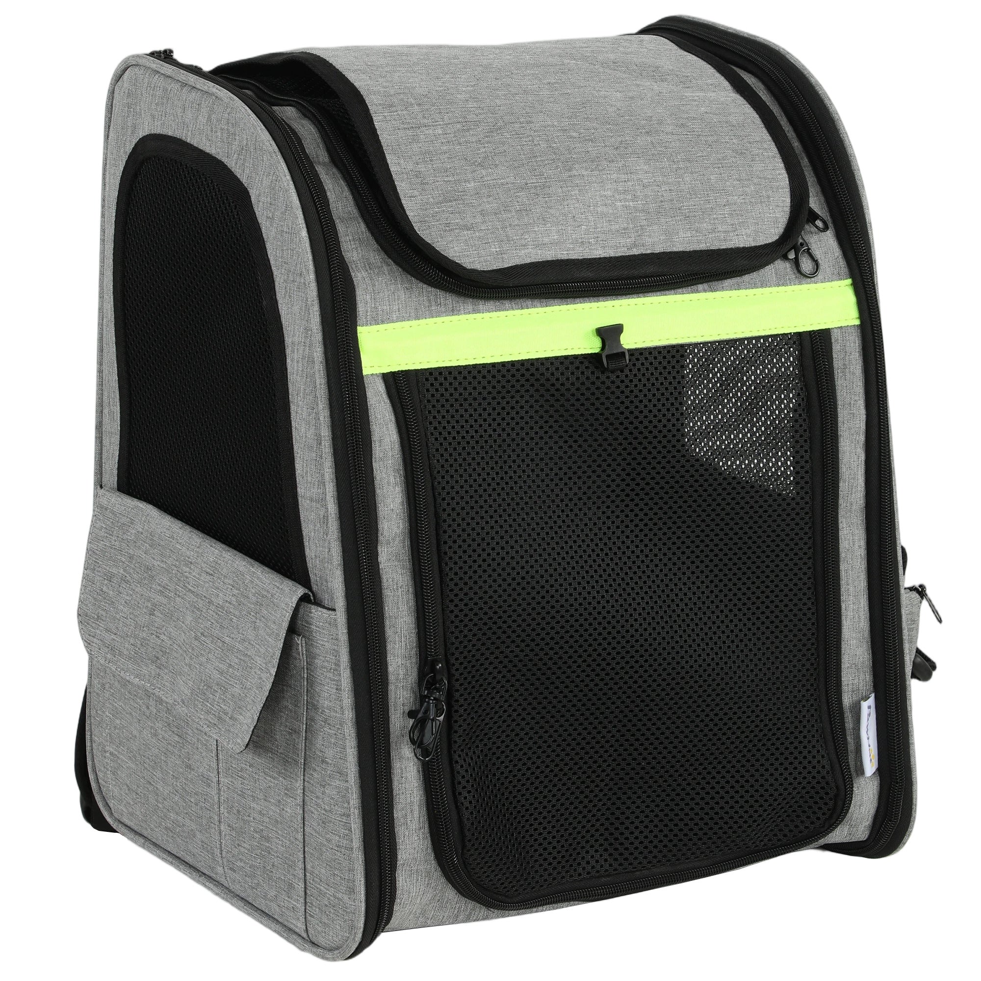 Expandable Dog Carrier with Door, 33.5 x 28 x 42 cm (13.2 x 11.0 x 16.5 in) – 5 Pockets, Reflective Stripe, Carrier for Cats & Dogs up to 10 kg (22 lb) – Light Gray