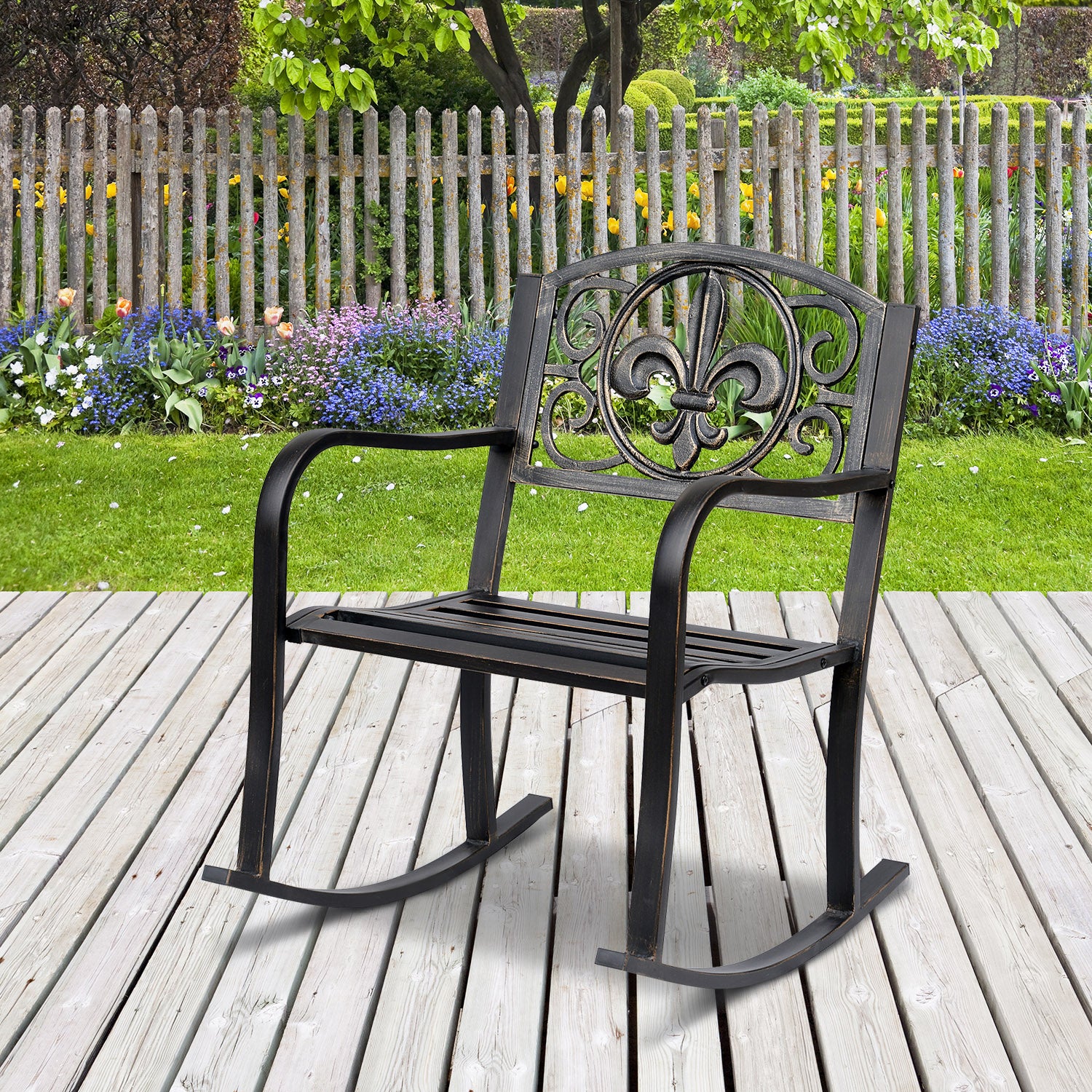 Rocking Chair Garden Chair Swing Seat Antique Garden Metal Bronze 60cm x 73cm x 85cm