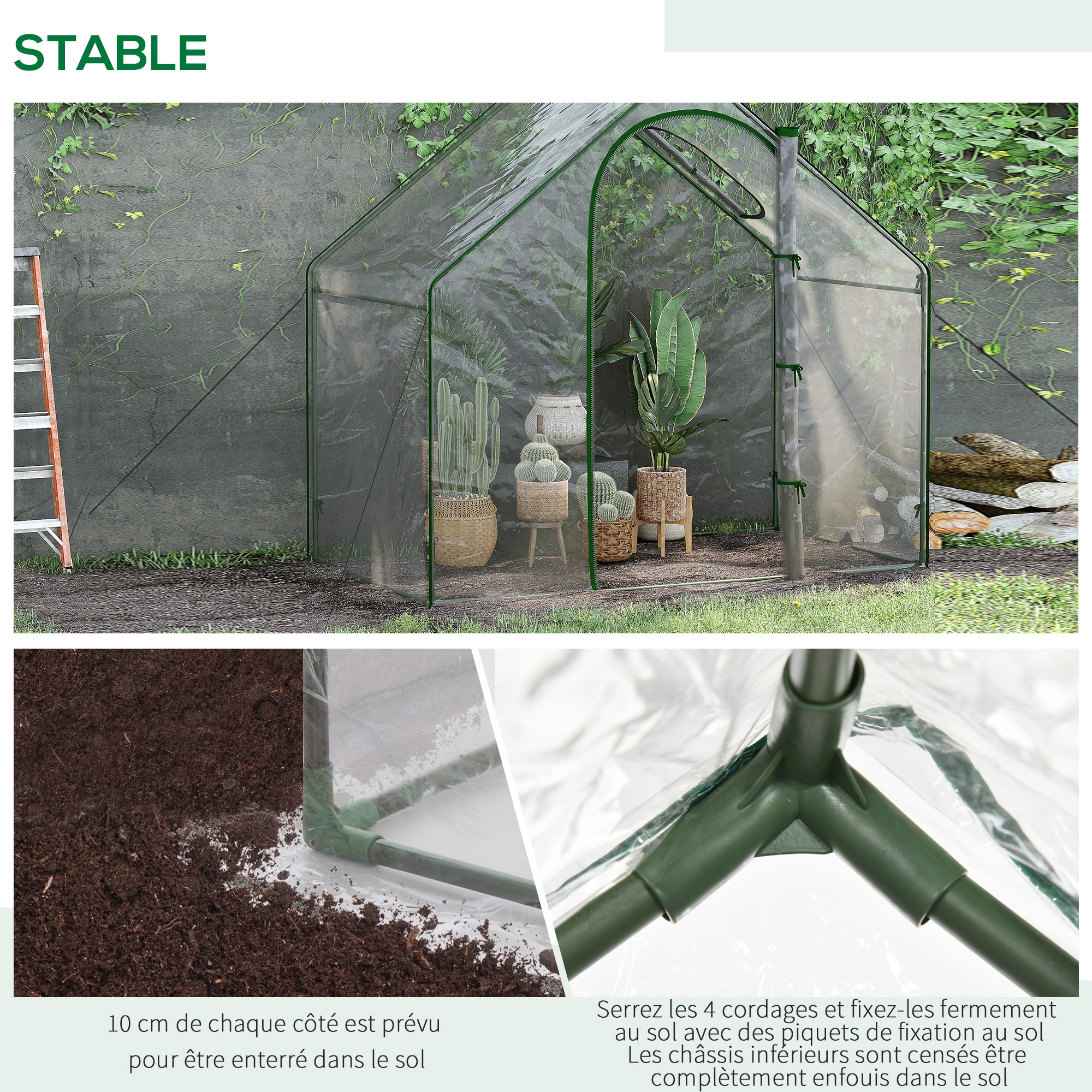 PVC Garden Greenhouse, balcony greenhouse, reinforced tarpaulin, steel frame, roll-up zippered door, for vegetables plants, indoor and outdoor, 180 x 100 x 168 cm, transparent green
