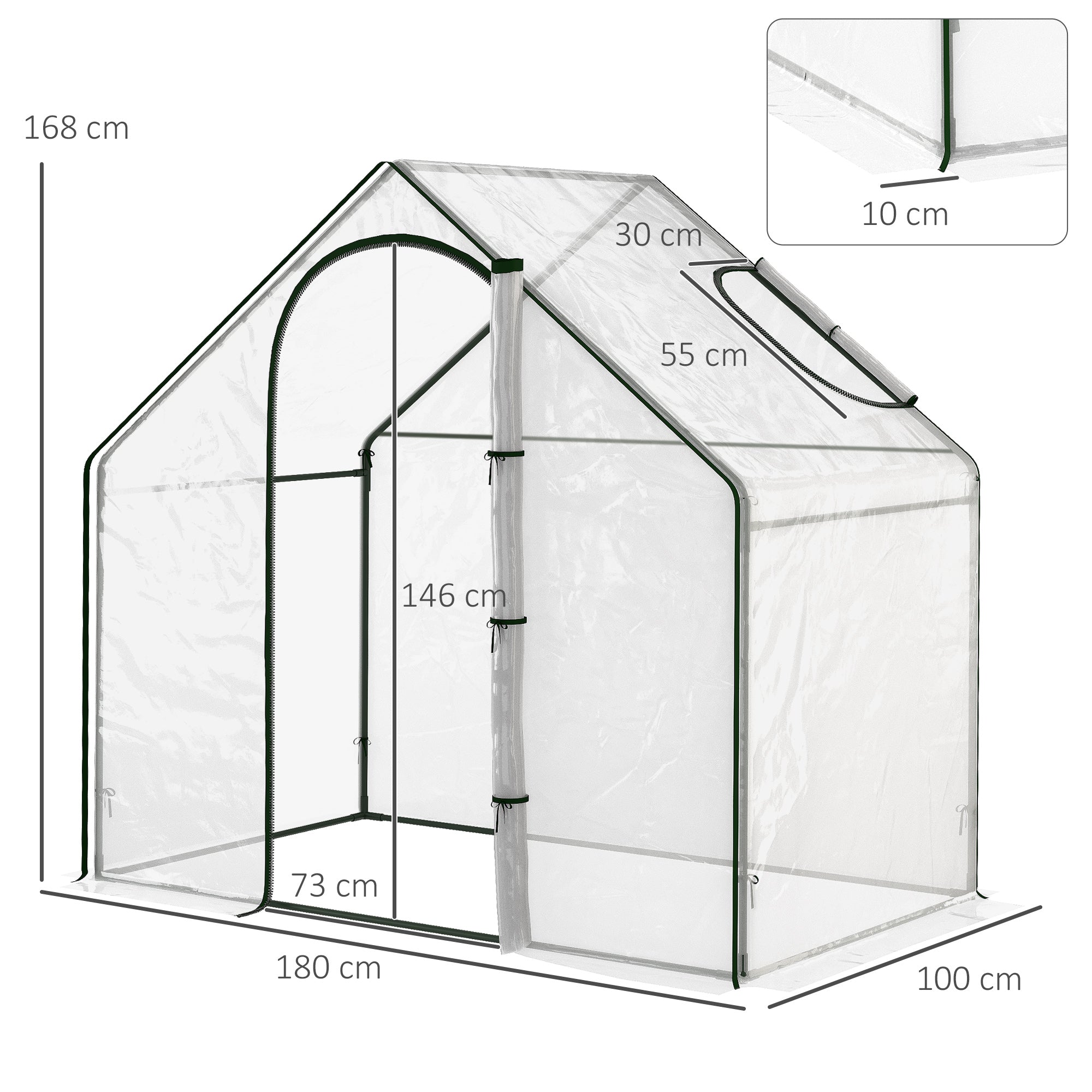 PVC Garden Greenhouse, balcony greenhouse, reinforced tarpaulin, steel frame, roll-up zippered door, for vegetables plants, indoor and outdoor, 180 x 100 x 168 cm, transparent green