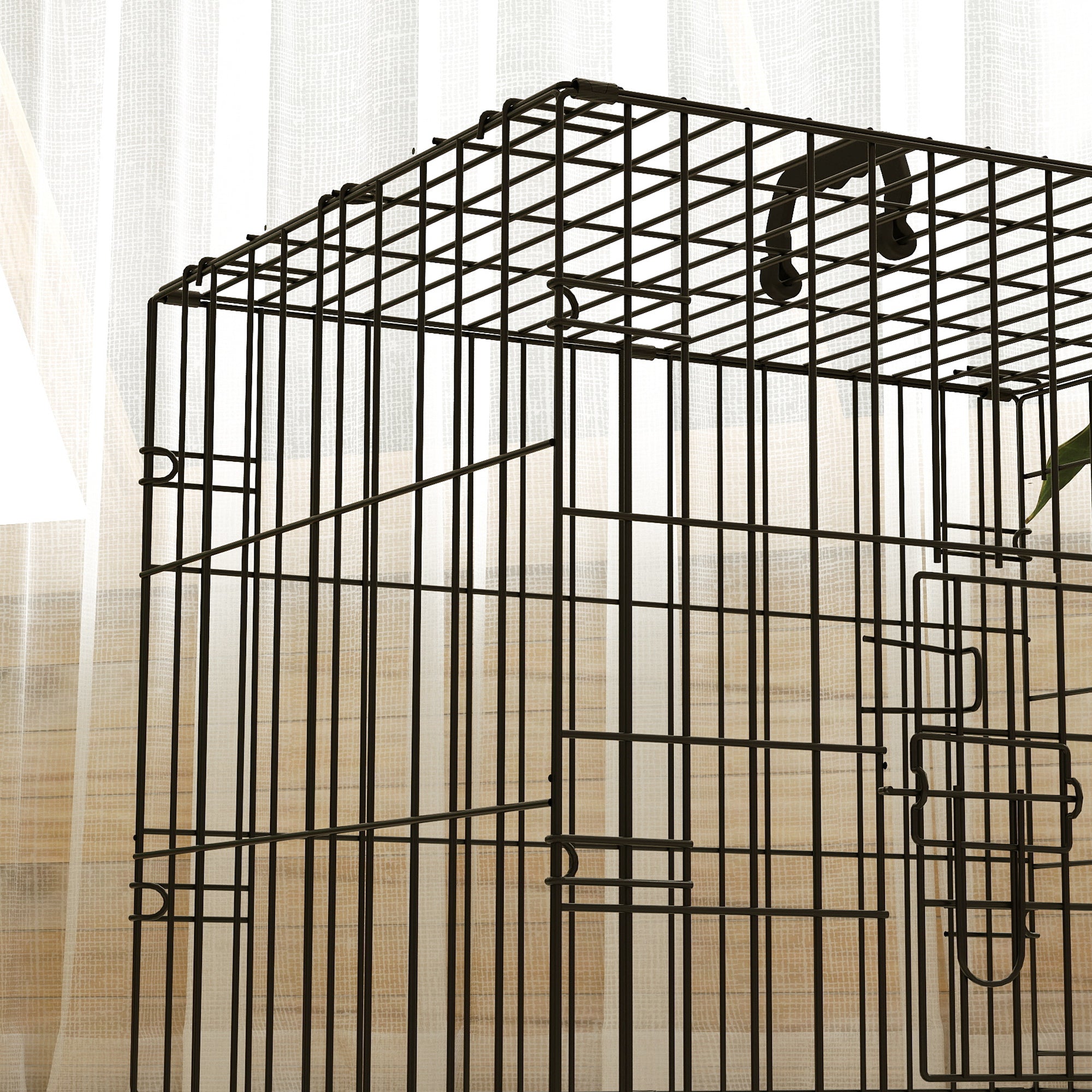 Small Dog Crate with Cushion, 2 Doors, Removable Tray, and Metal Wire Frame 60x40x50 cm Black and Beige