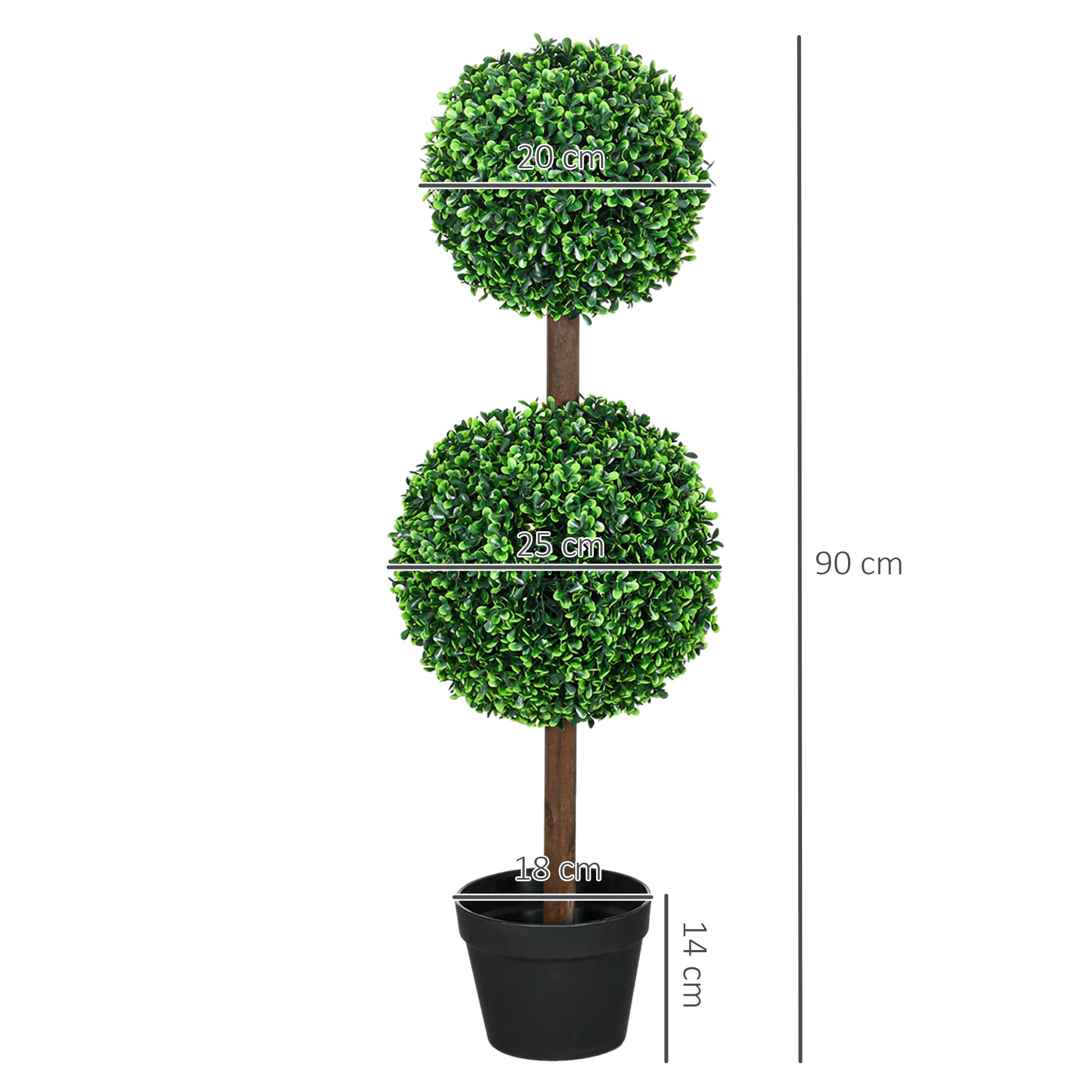 2-Piece Large Artificial Boxwood Tree 90 cm, UV-Resistant Artificial Plant, Plastic Fake Plants in Pot, Artificial Tree, Fake Plant Realistic for Living Room Bedroom Office Garden Decoration Gift