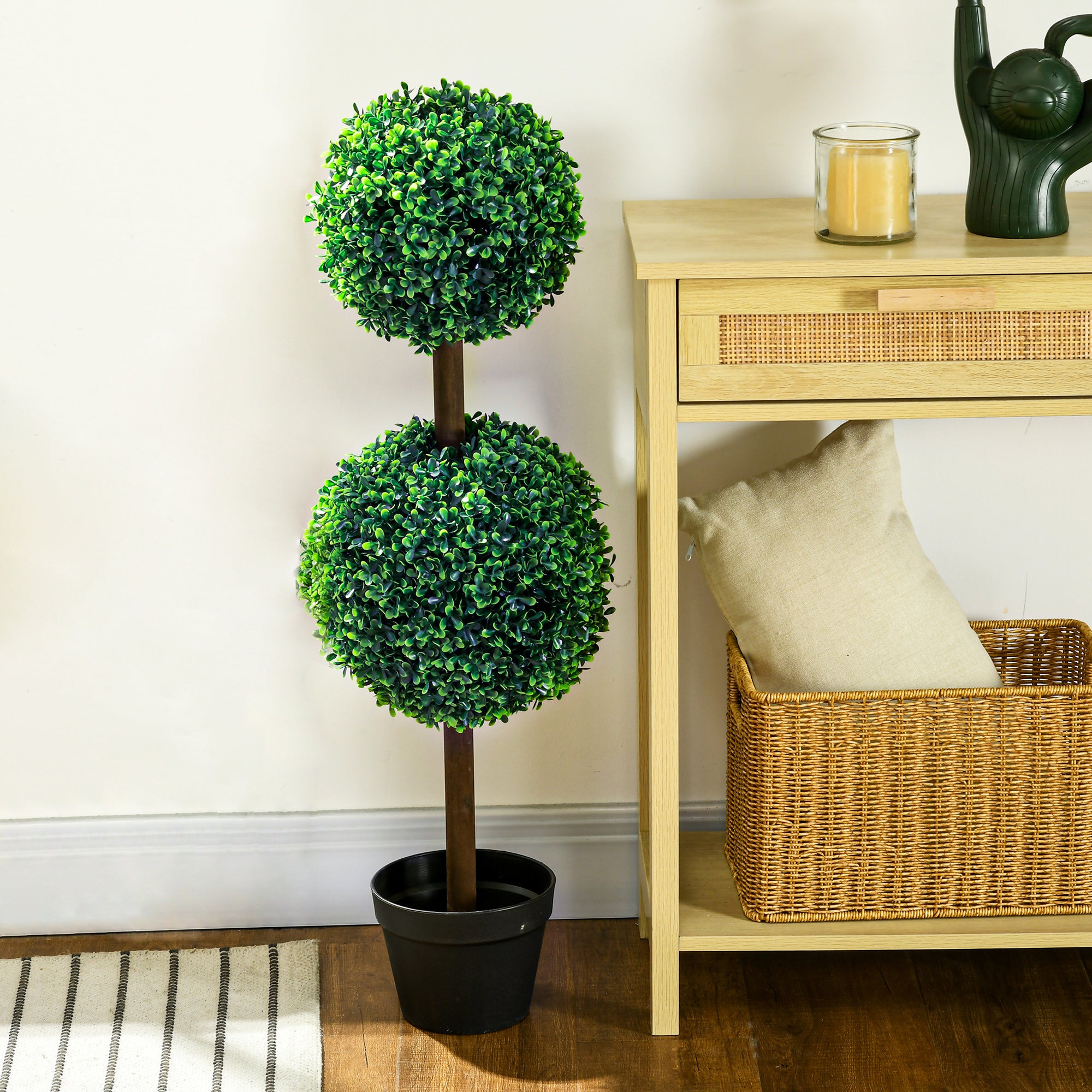 2-Piece Large Artificial Boxwood Tree 90 cm, UV-Resistant Artificial Plant, Plastic Fake Plants in Pot, Artificial Tree, Fake Plant Realistic for Living Room Bedroom Office Garden Decoration Gift