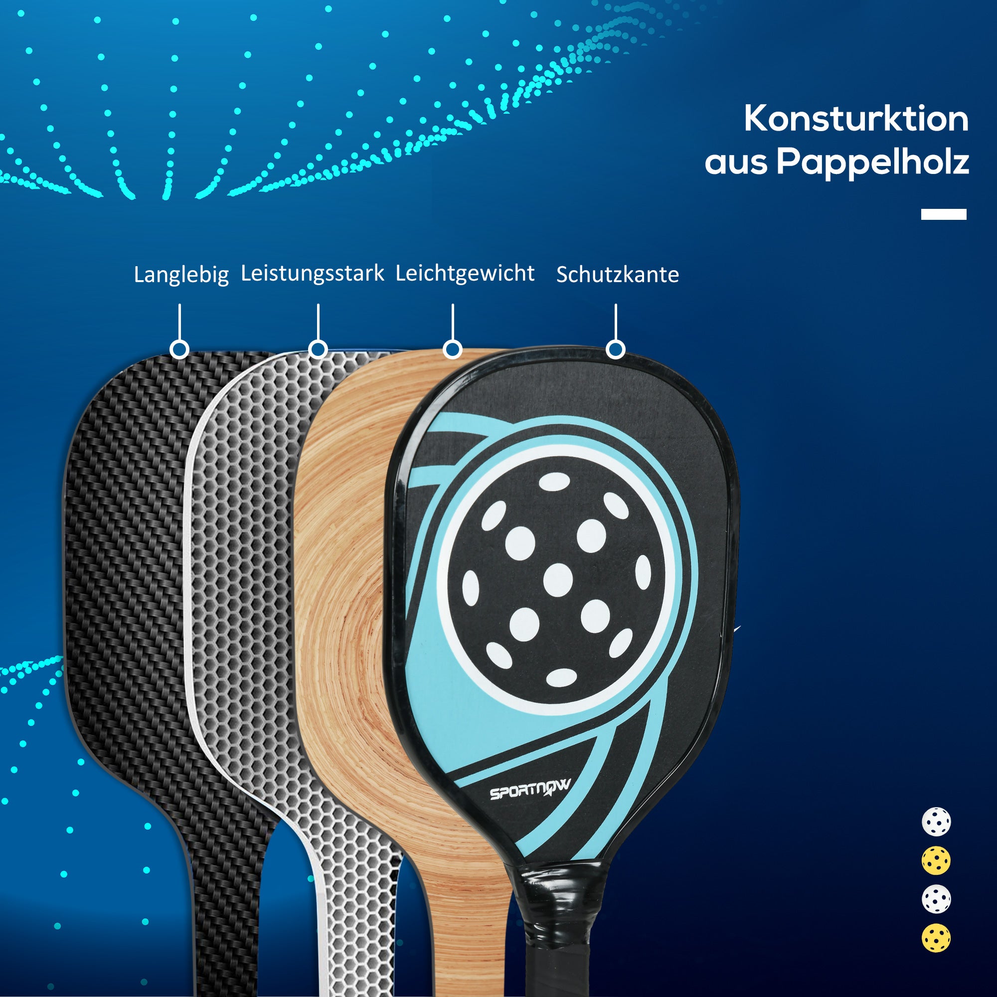 SPORTNOW Pickleball Paddles Set with 4 Paddles, 4 Balls, Ergonomic Grip Bag, Paddle Rackets for Indoor & Outdoor, Beginner Casual Players