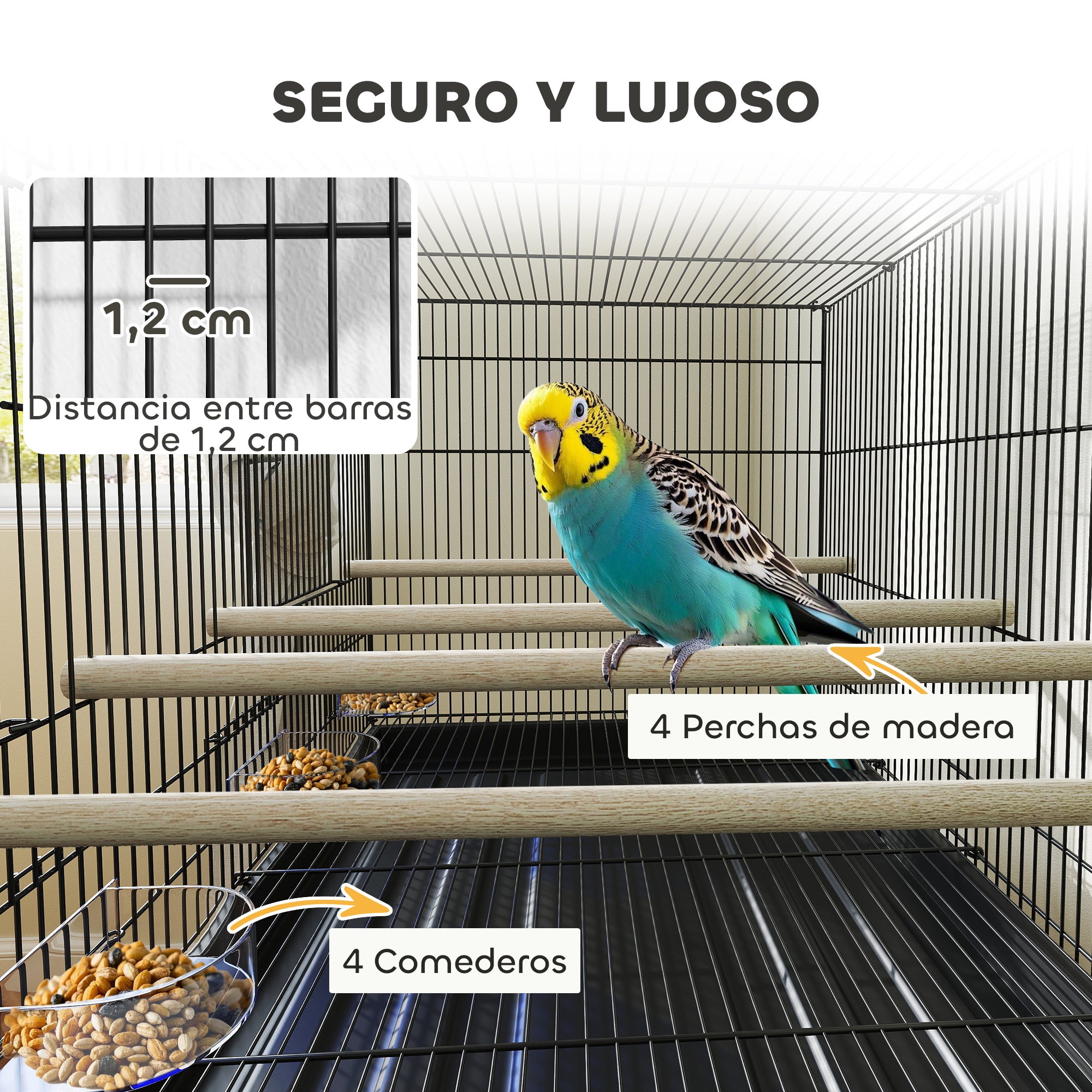 Bird Cage with Divider Birdhouse with Wheels 4 Feeders 4 Perches and Removable Tray Cage for Parrots Canaries Budgies 30x18x46 inches Black