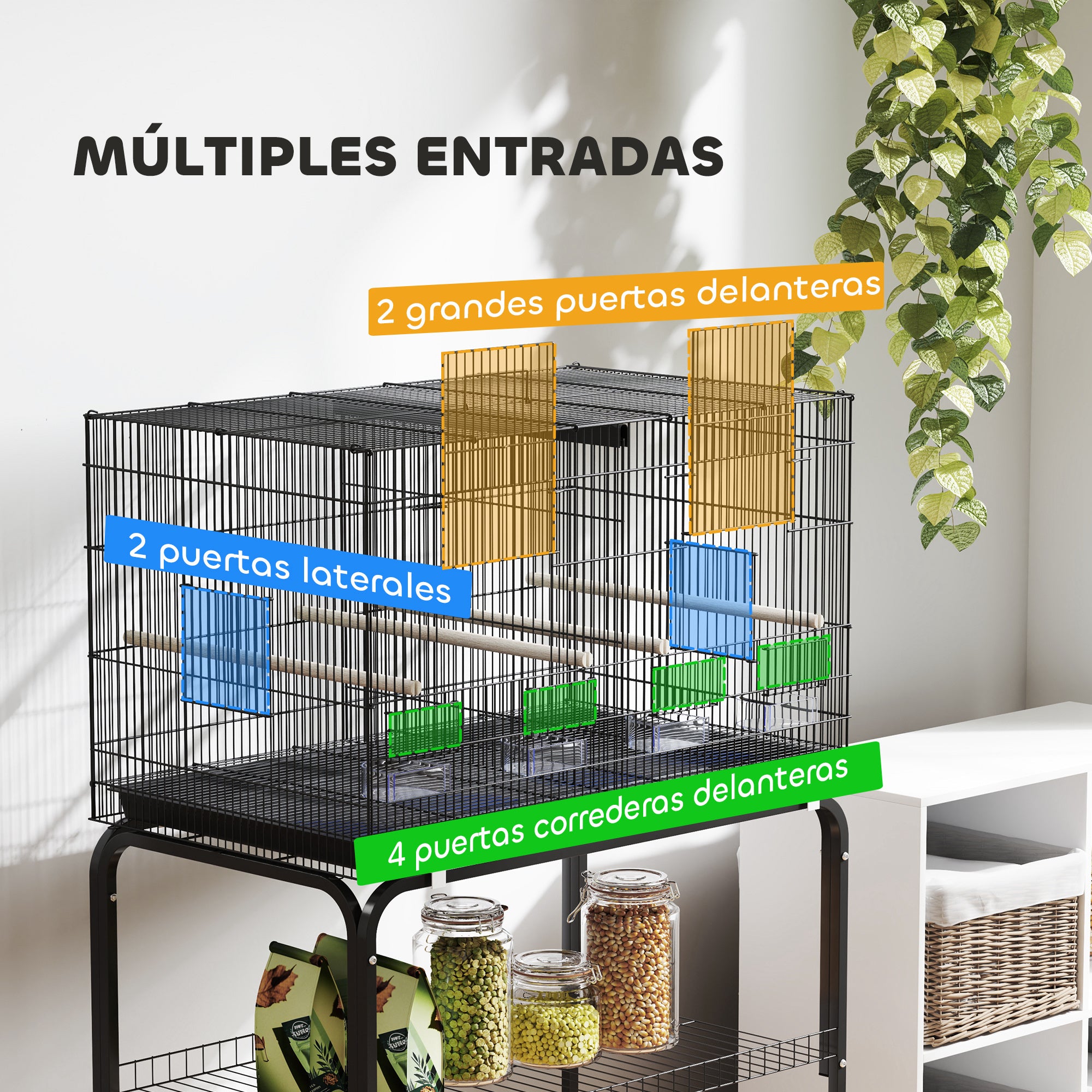 Bird Cage with Divider Birdhouse with Wheels 4 Feeders 4 Perches and Removable Tray Cage for Parrots Canaries Budgies 30x18x46 inches Black