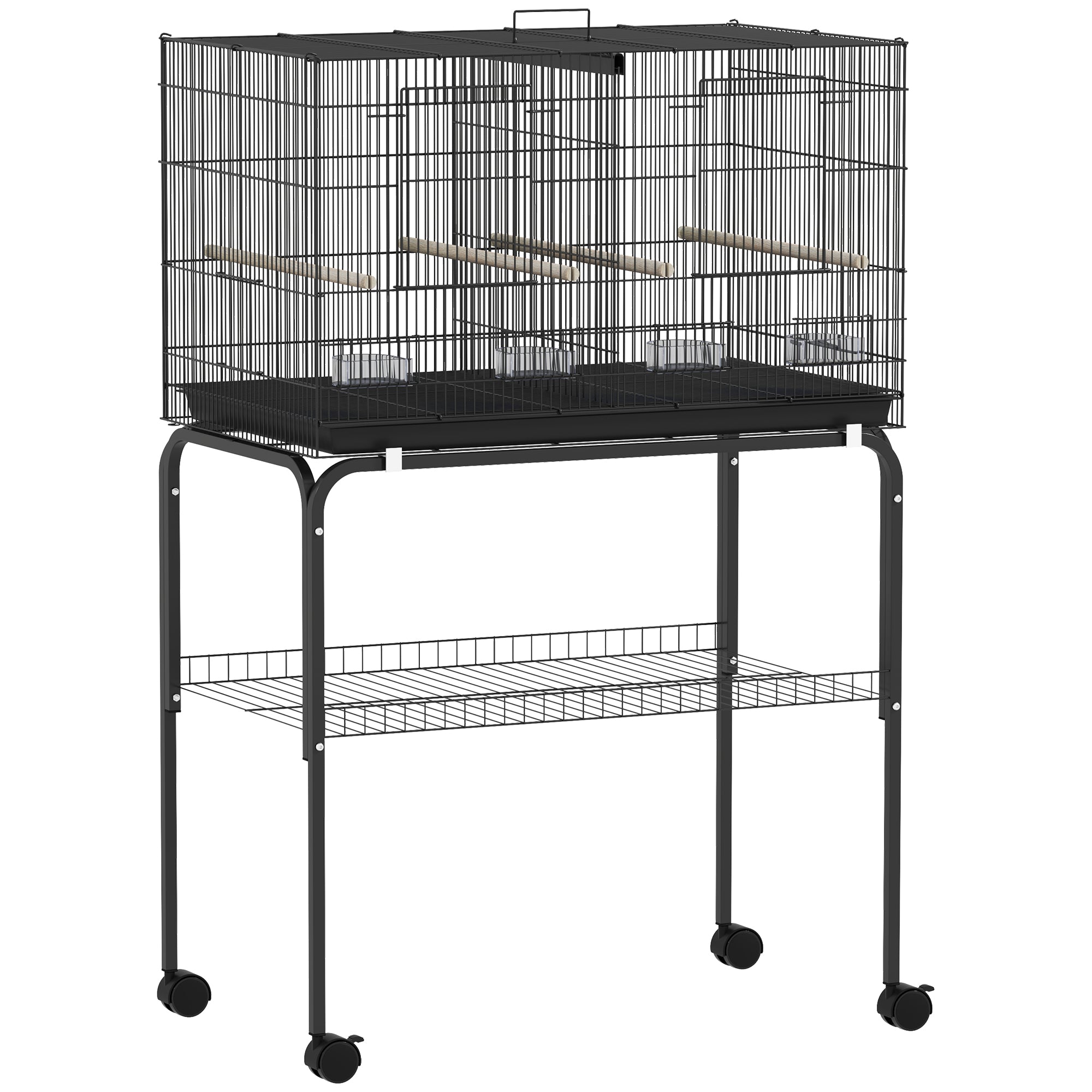 Bird Cage with Divider Birdhouse with Wheels 4 Feeders 4 Perches and Removable Tray Cage for Parrots Canaries Budgies 30x18x46 inches Black