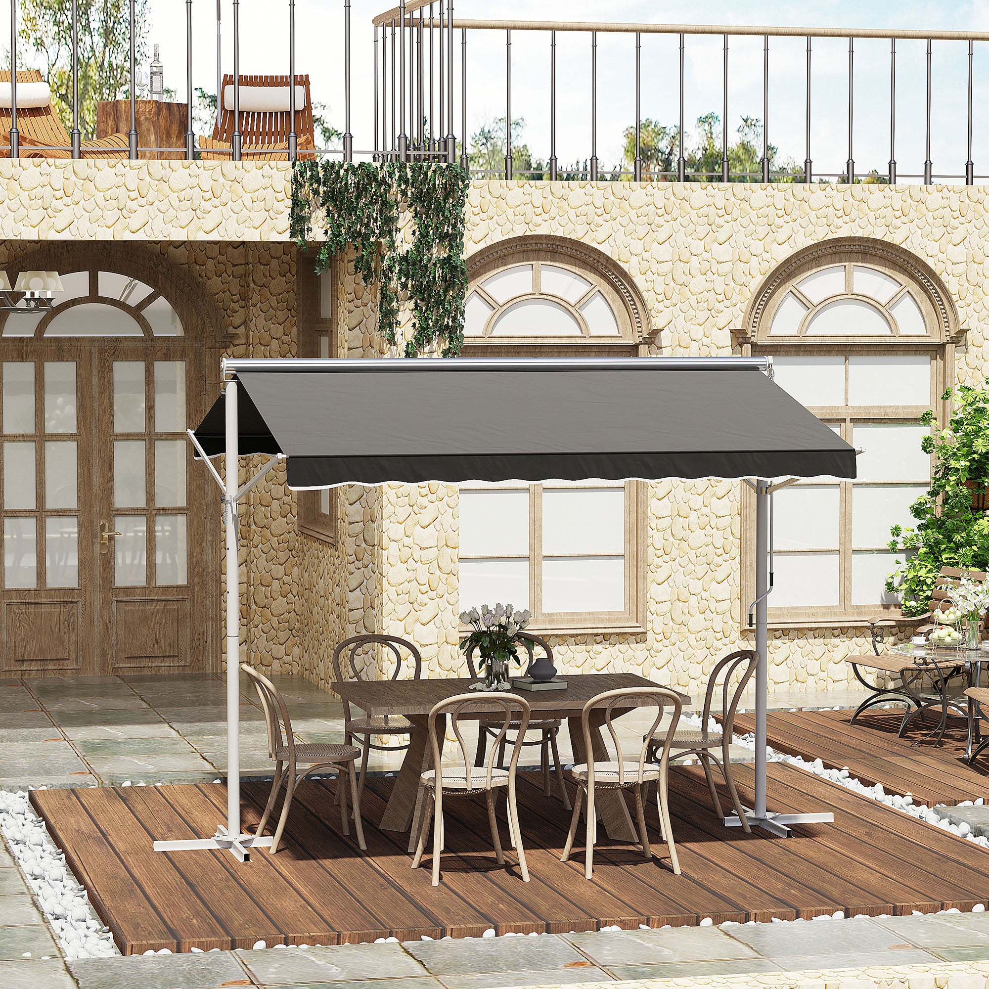 Freestanding Awning Garden Awning Awning with Folding Arm Crank Terrace Grey 3x3m