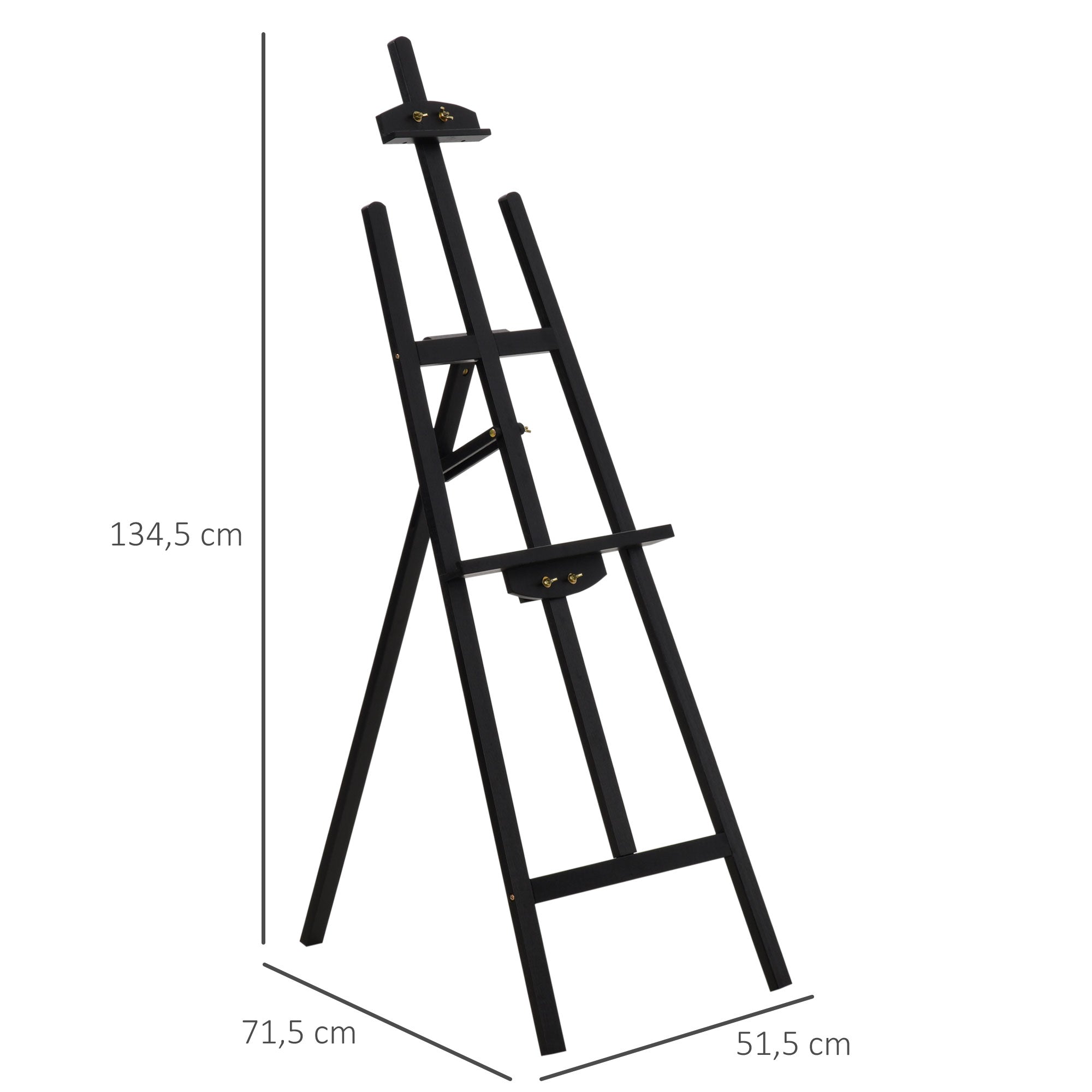 Easel Folding Studio Easel 90° Adjustable with Holder for Art Painting And Outdoor Advertising Pine Wood Black 51.5 x 71.5 x 134.5 cm