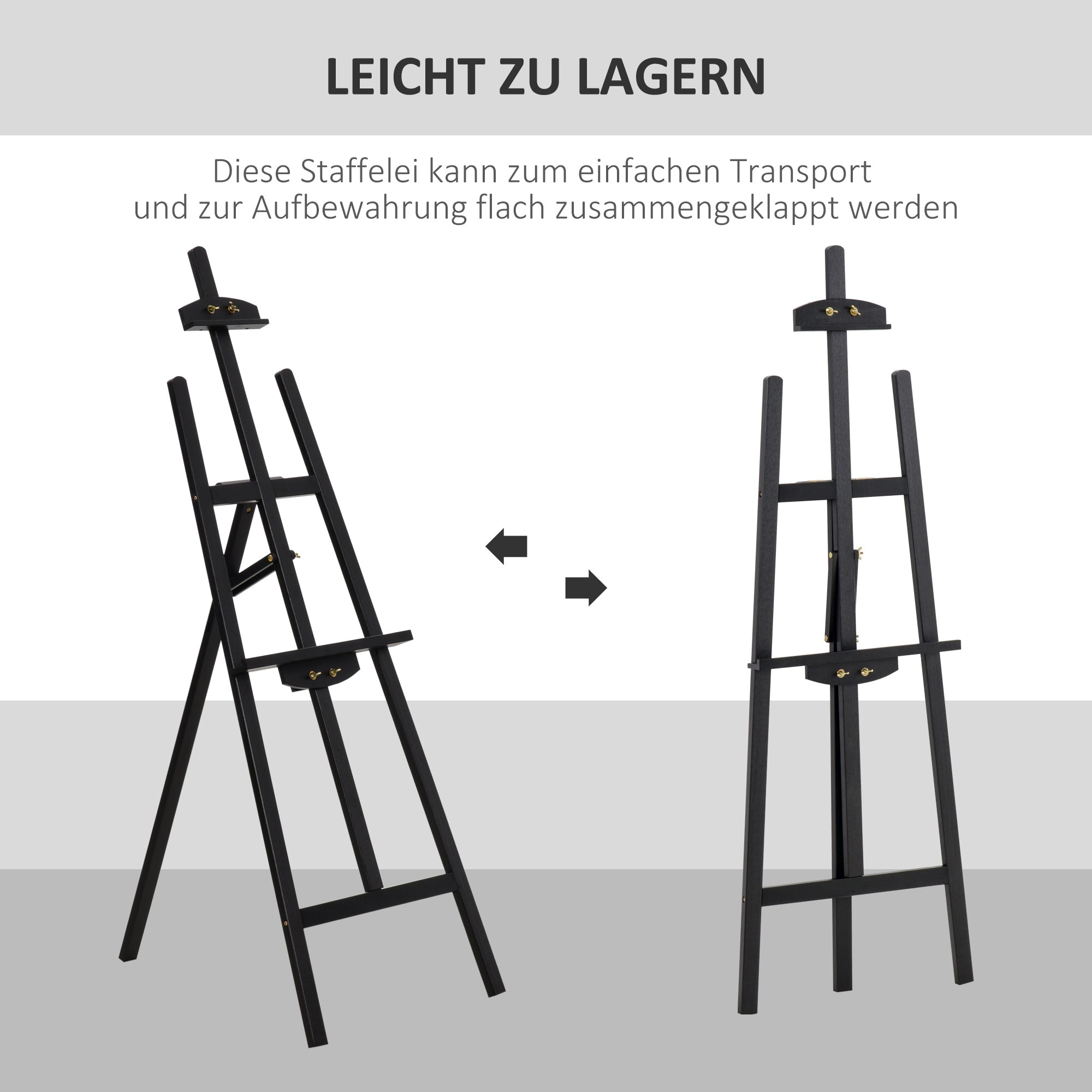 Easel Folding Studio Easel 90° Adjustable with Holder for Art Painting And Outdoor Advertising Pine Wood Black 51.5 x 71.5 x 134.5 cm