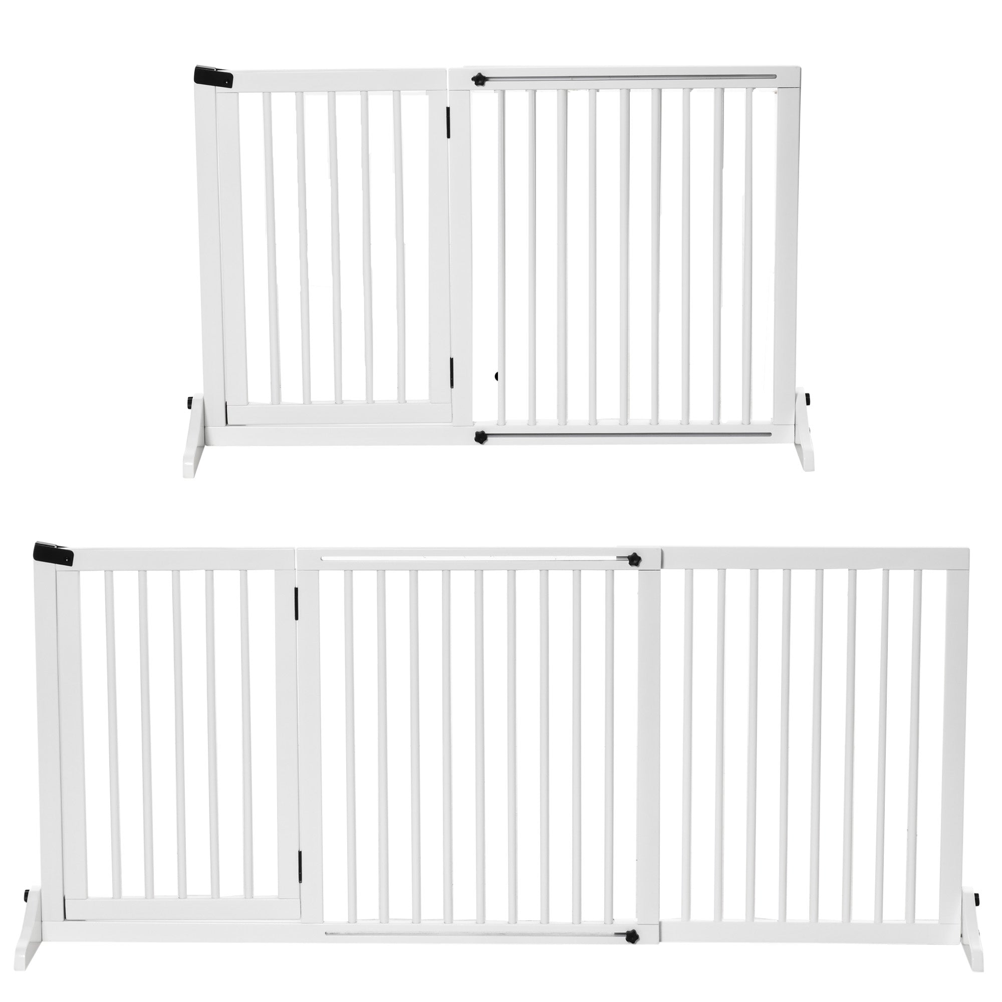 Pet Gate Dog Retractable Safety Gate Wooden Freestanding Pet Gate with Door Dog Safety Gate Configurable Gate for Fireplace & Stove White 113-166 x 36 x 71 cm