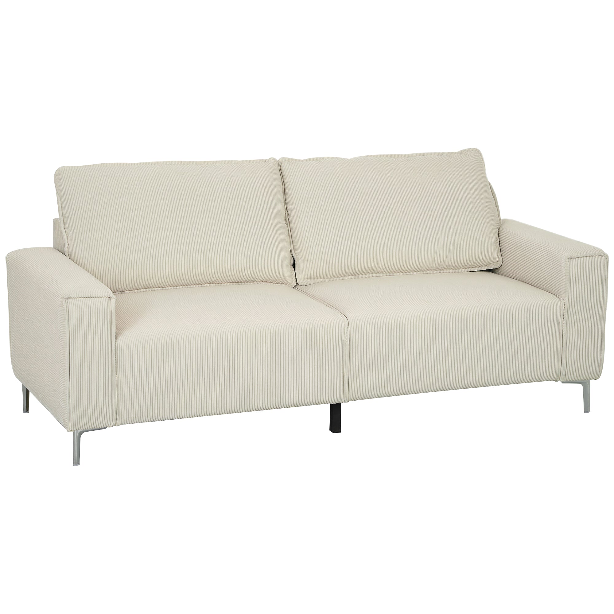 3-Seater Sofa, Couch with Armrests, Back Cushions, Living Room Sofa with Corduroy Upholstery, Spring Core, Thickly Padded Couch for Living Room, Bedroom 193 x 77 x 80 cm, Cream White
