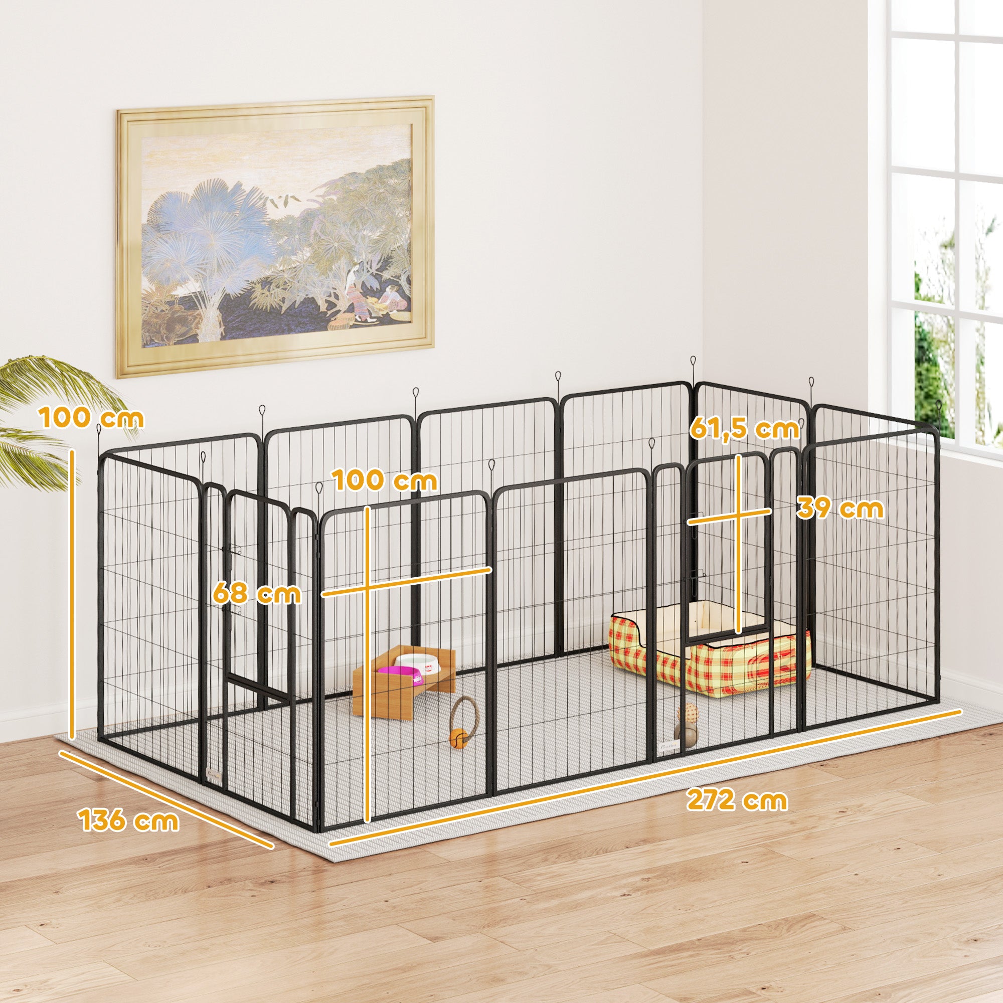 Puppy Playpen Puppy Enclosure with 12 Panels 68x100 cm Each Door Ground Stakes Flexible Foldable Protective Cover Free-Range Enclosure 100cm High Dog Playpen Indoors Outdoors Puppy Fence for Dog Cat