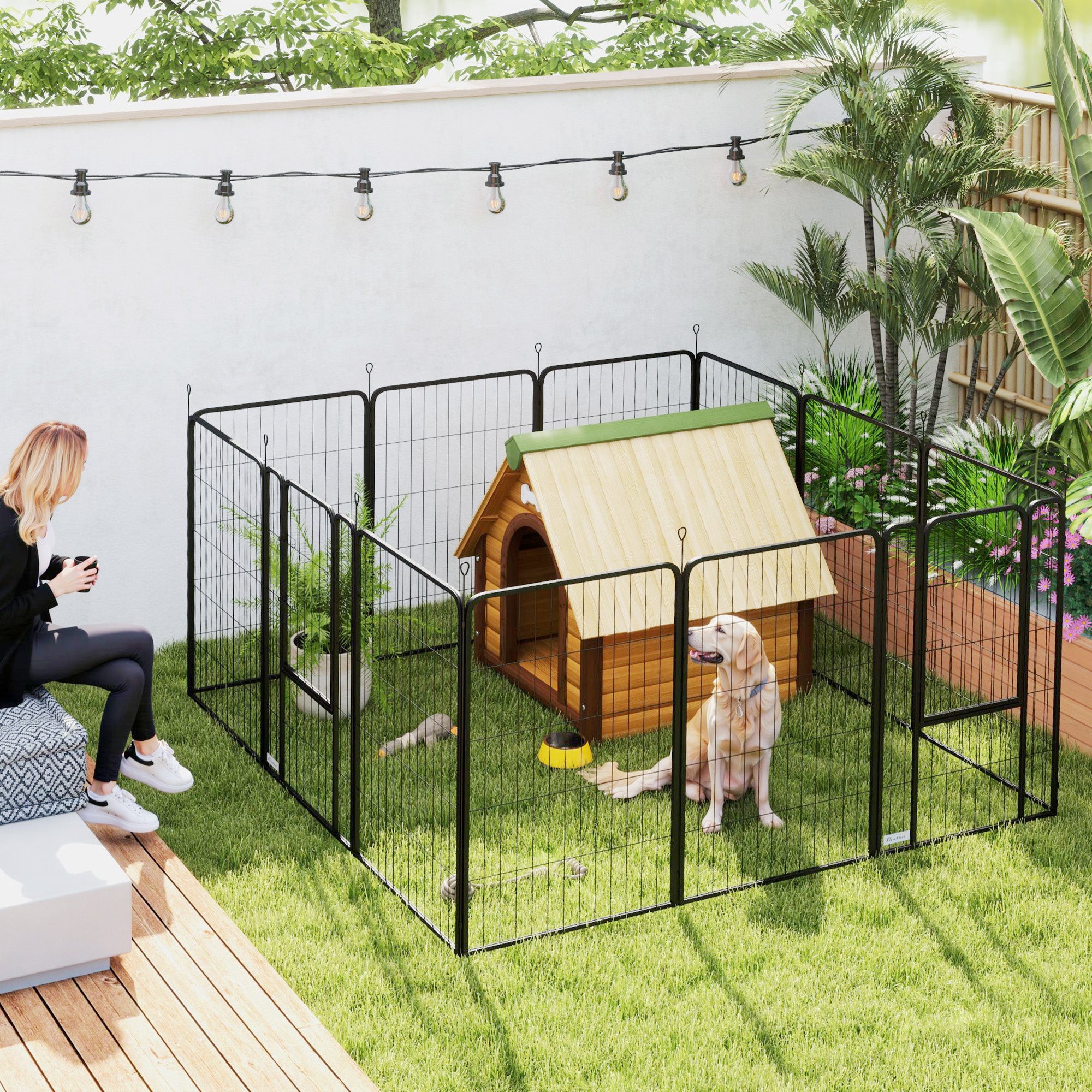 Puppy Playpen Puppy Enclosure with 12 Panels 68x100 cm Each Door Ground Stakes Flexible Foldable Protective Cover Free-Range Enclosure 100cm High Dog Playpen Indoors Outdoors Puppy Fence for Dog Cat