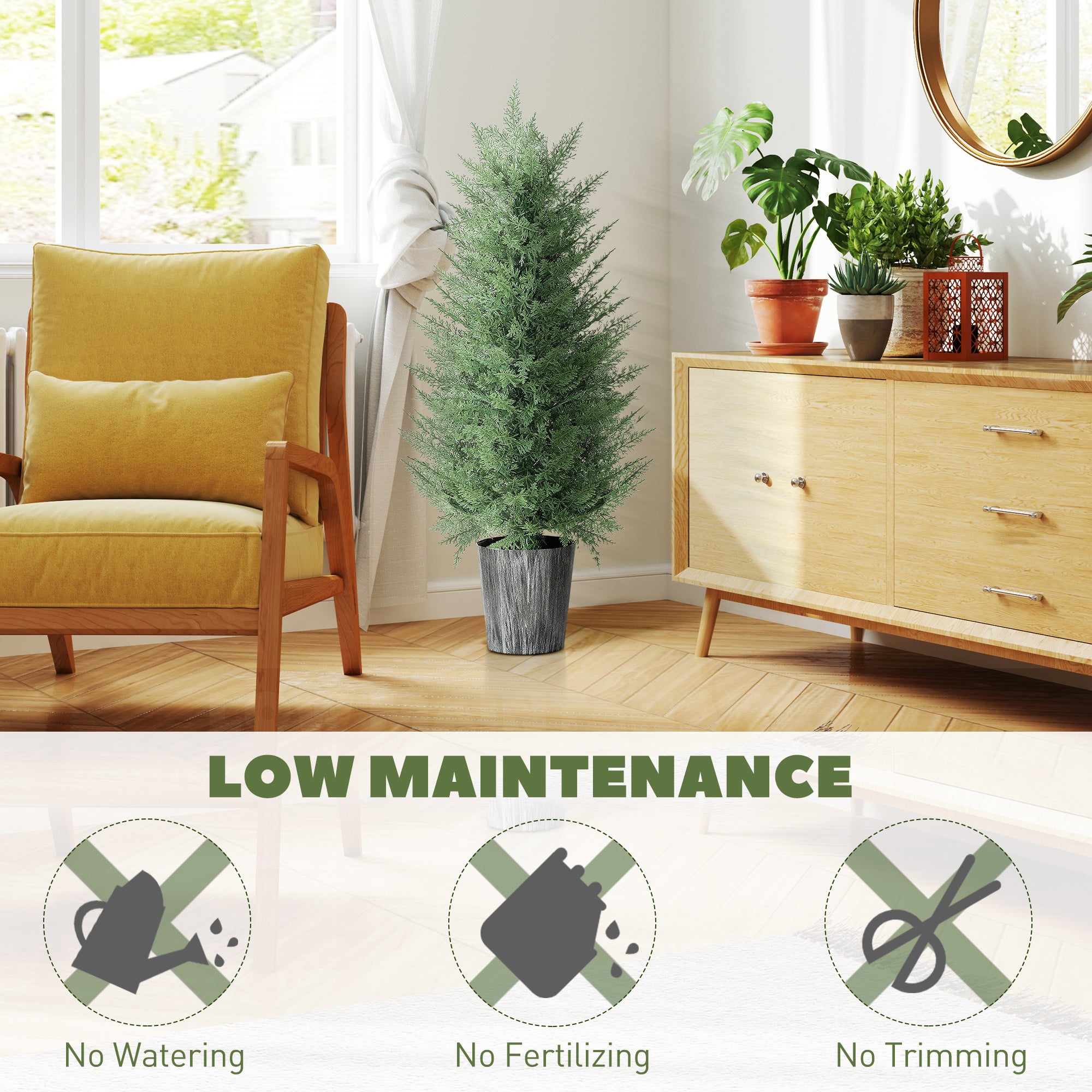 Set of 2 Large 35.4 in Artificial Cypress Trees in Pots – Lifelike Plastic Faux Plants for Living Room, Bedroom, Office, Patio • Modern Décor • Gift