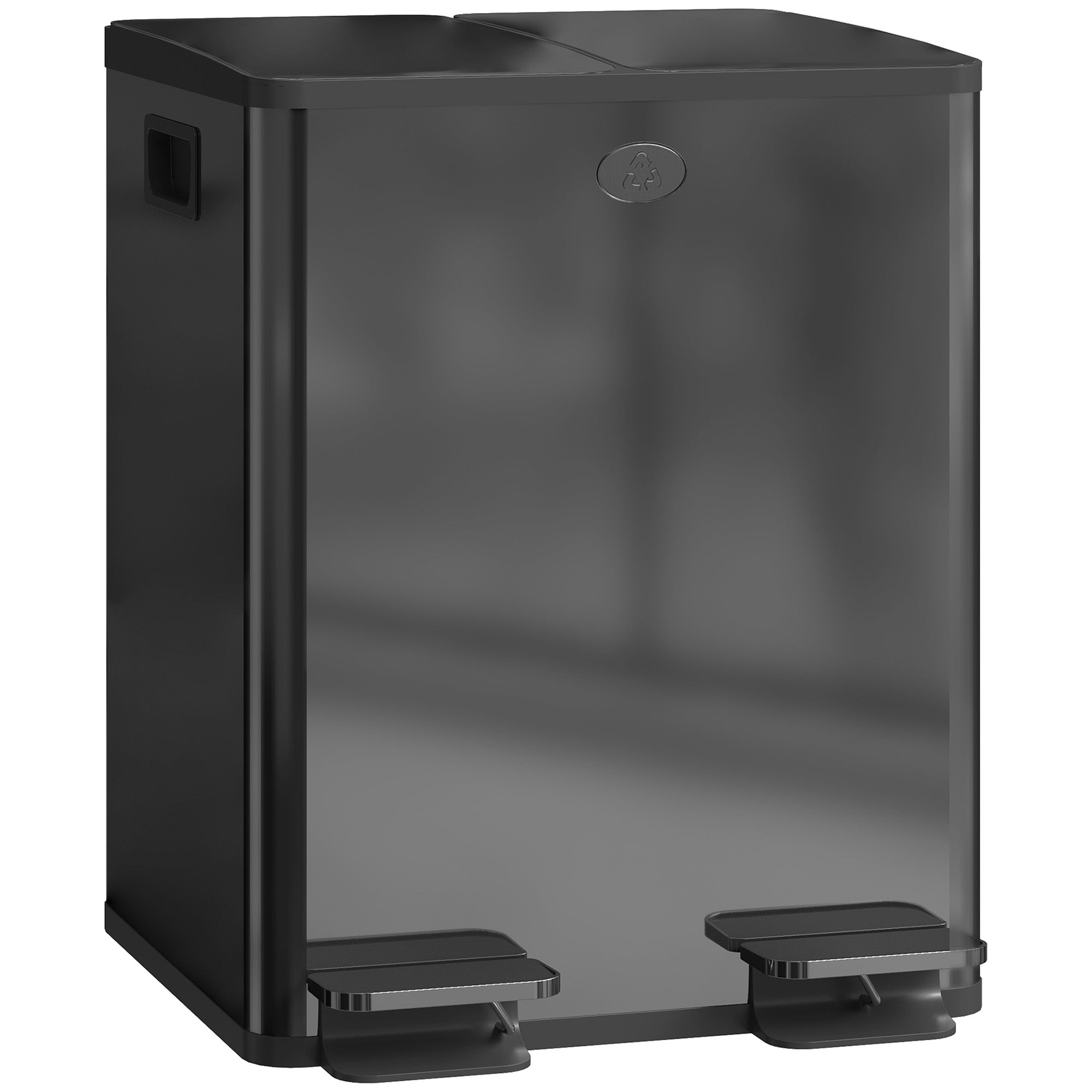 Dual 2 x 20L Stainless Steel Trash Can — Soft-Close Lids, Removable Inner Buckets, Black