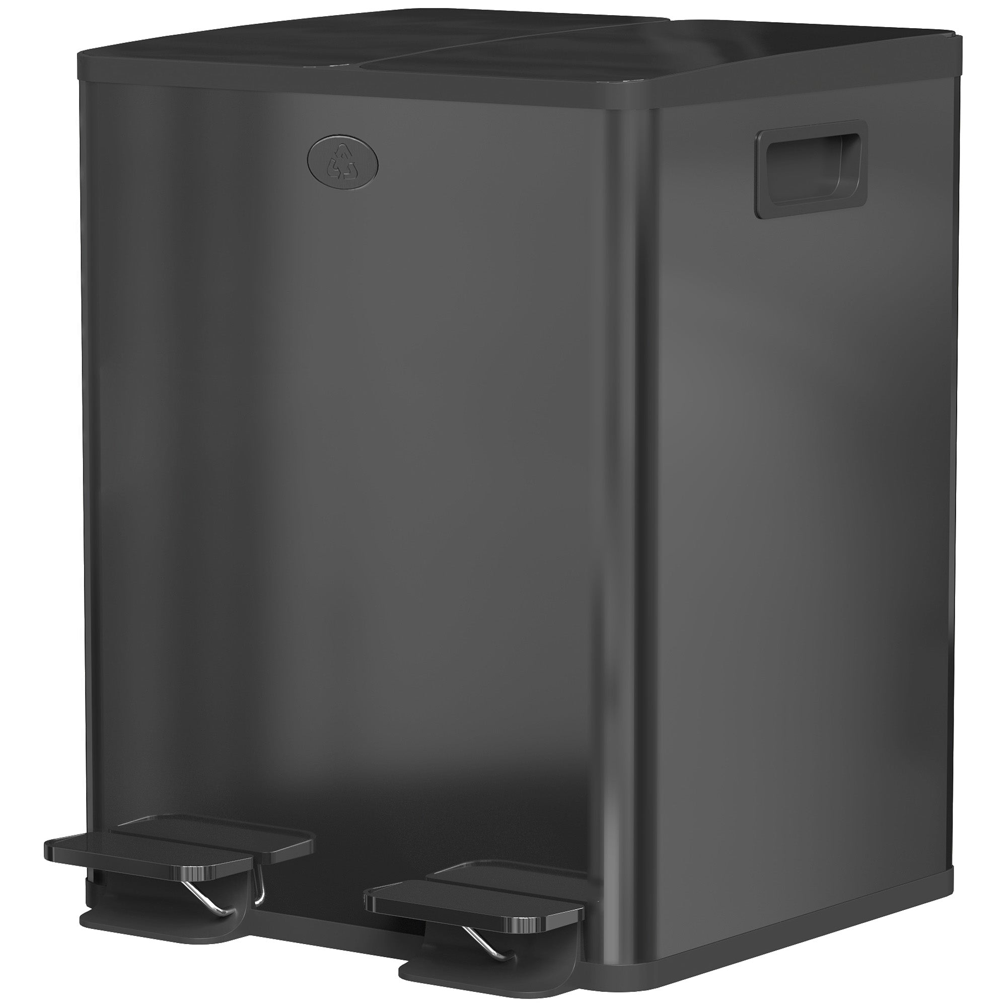 Dual 2 x 20L Stainless Steel Trash Can — Soft-Close Lids, Removable Inner Buckets, Black
