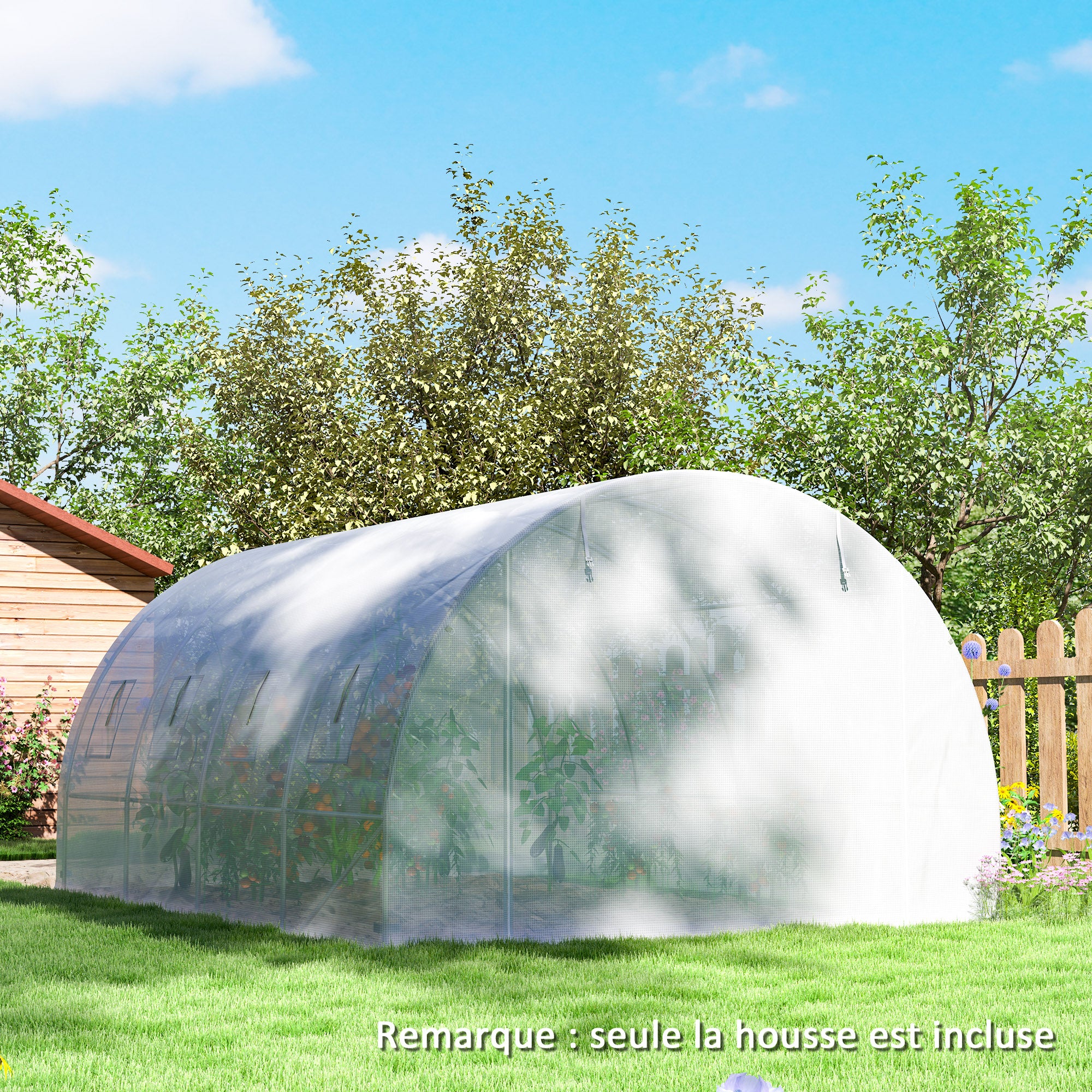Replacement Cover Garden Tunnel Greenhouse 12 sqm, cover 4 x 3 x 2 m PE Anti-UV waterproof 8 windows + Zip Roll-Up Door White