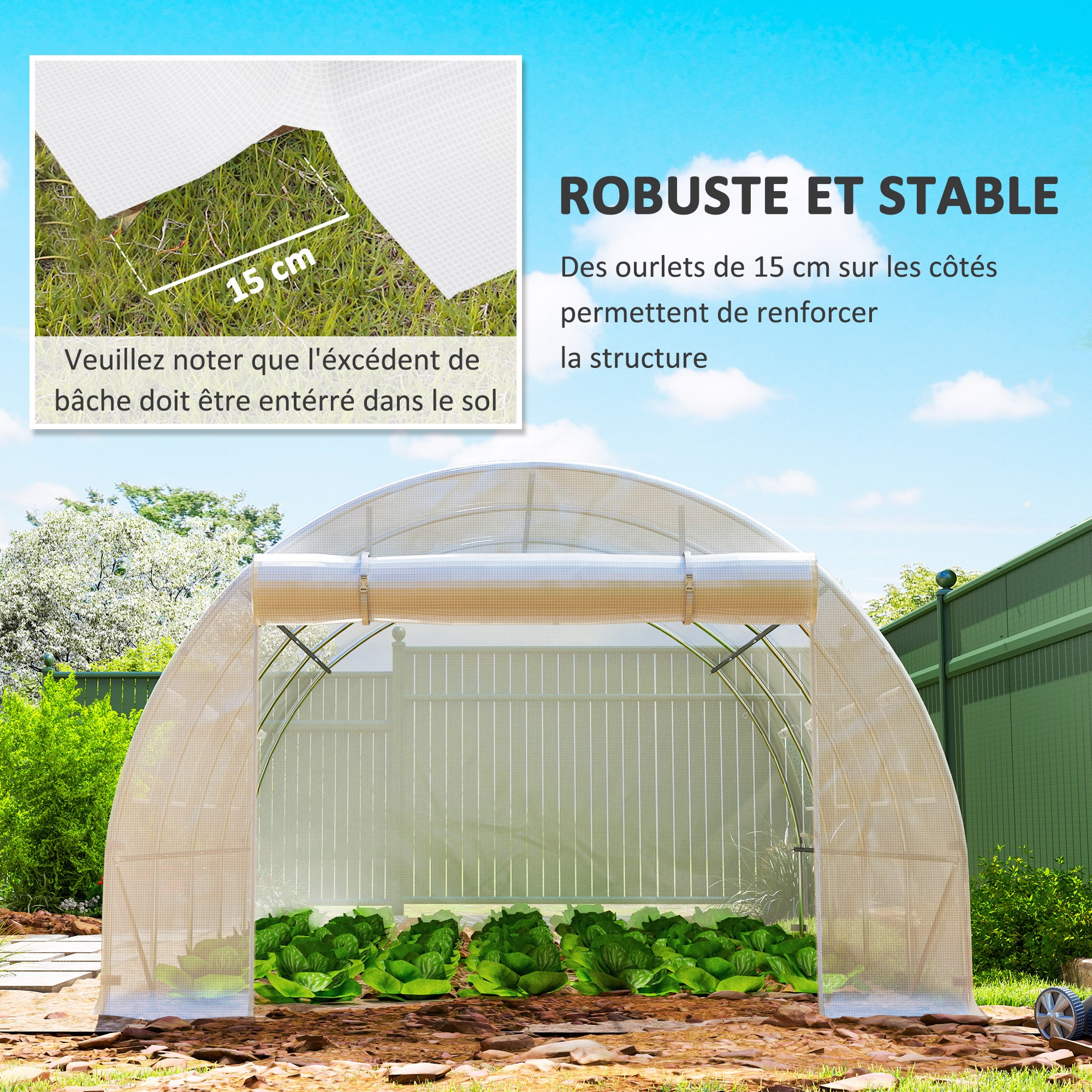 Replacement Cover Garden Tunnel Greenhouse 12 sqm, cover 4 x 3 x 2 m PE Anti-UV waterproof 8 windows + Zip Roll-Up Door White