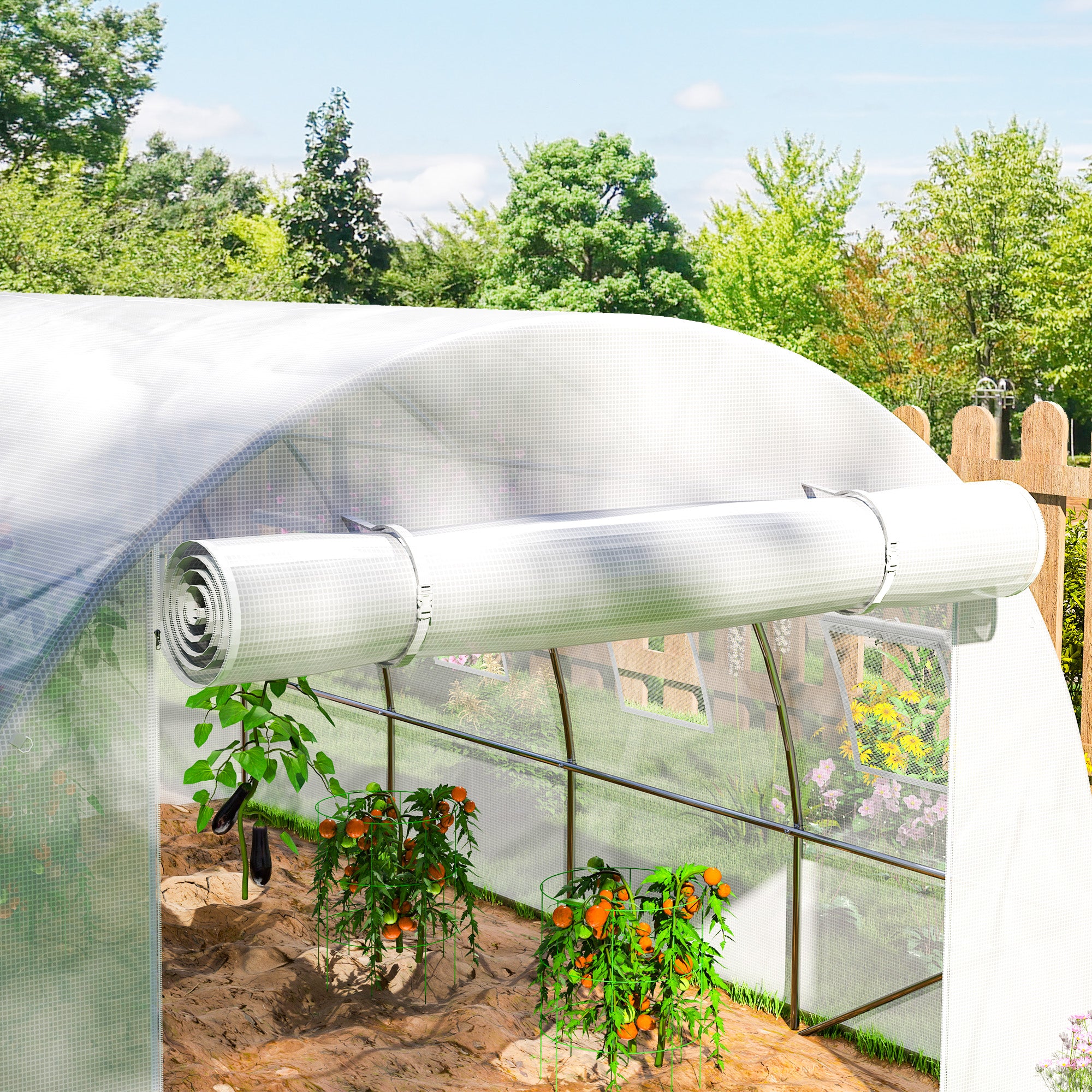 Replacement Cover Garden Tunnel Greenhouse 12 sqm, cover 4 x 3 x 2 m PE Anti-UV waterproof 8 windows + Zip Roll-Up Door White