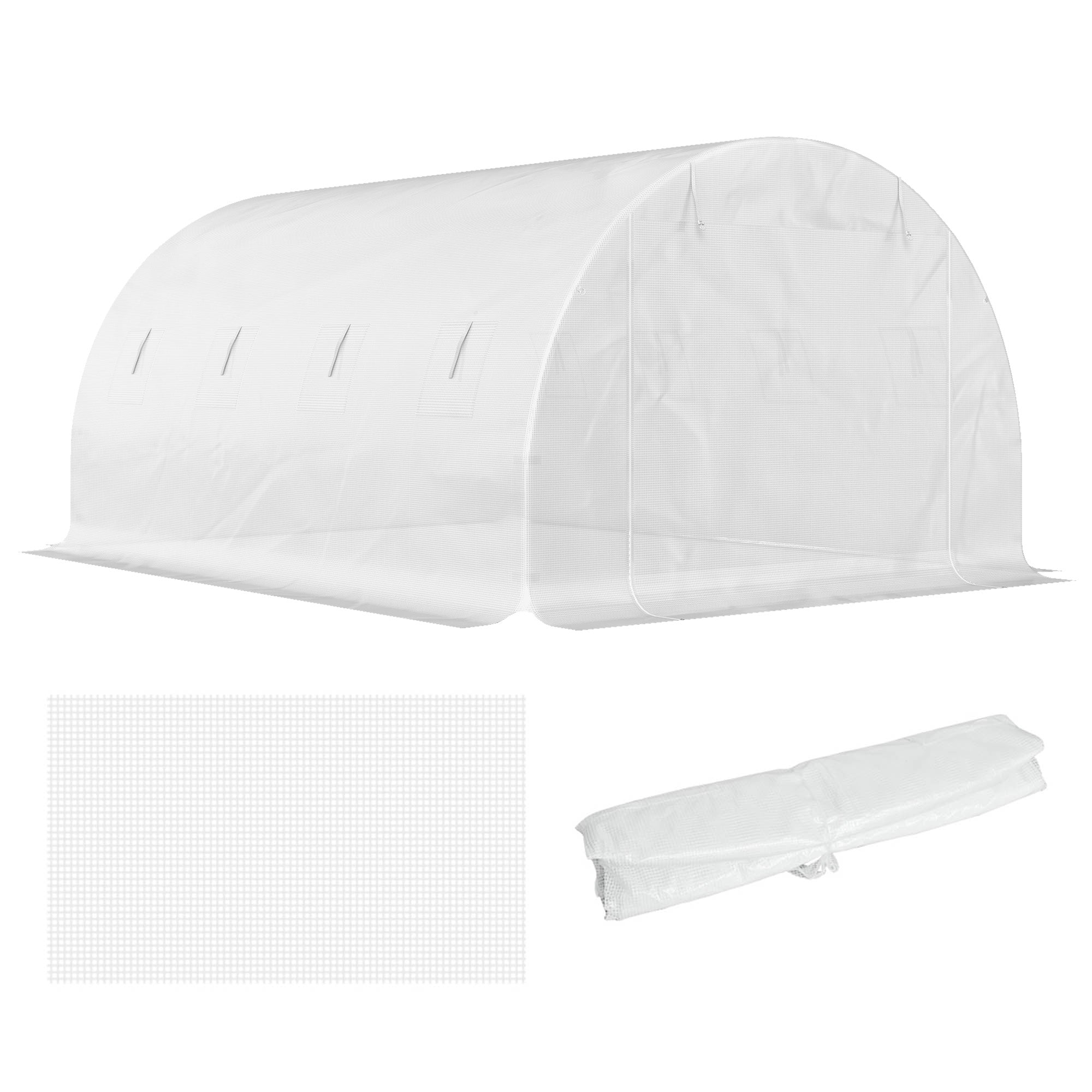 Replacement Cover Garden Tunnel Greenhouse 12 sqm, cover 4 x 3 x 2 m PE Anti-UV waterproof 8 windows + Zip Roll-Up Door White